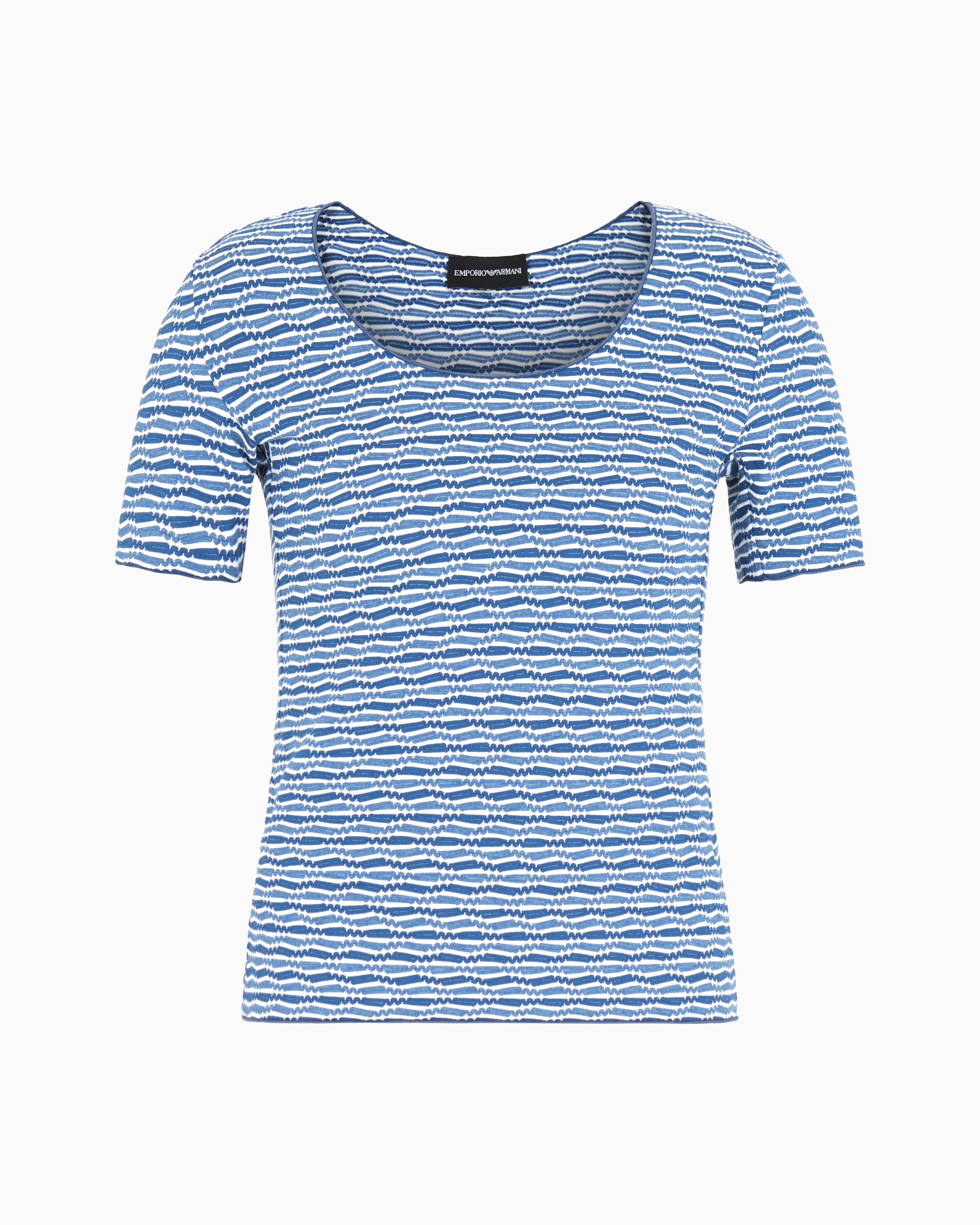 Emporio Armani - Jacquard jersey T-shirt, Woman, Blue, Size: