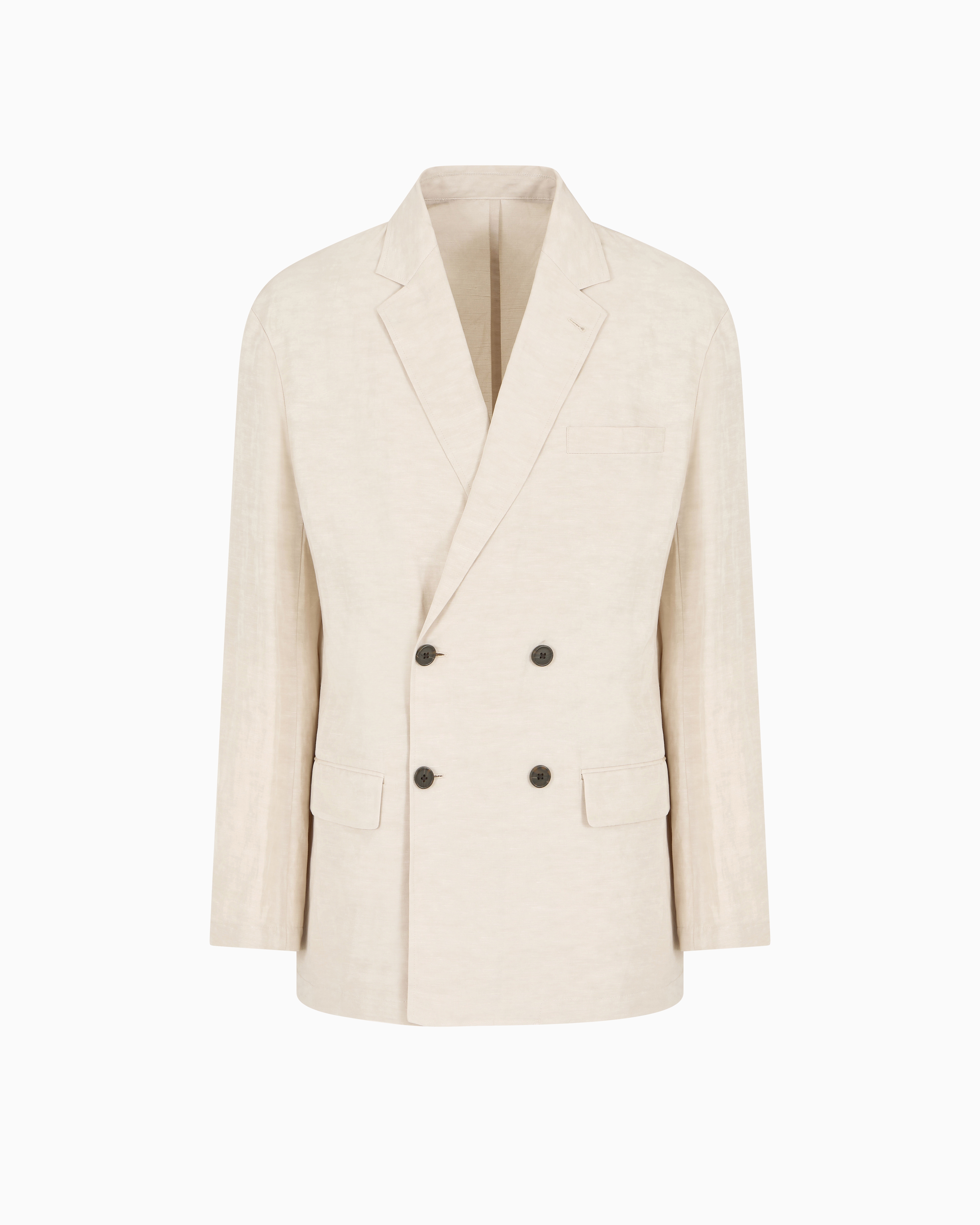 Emporio Armani - Double-breasted linen-blend blazer, Man, Beige, Size: