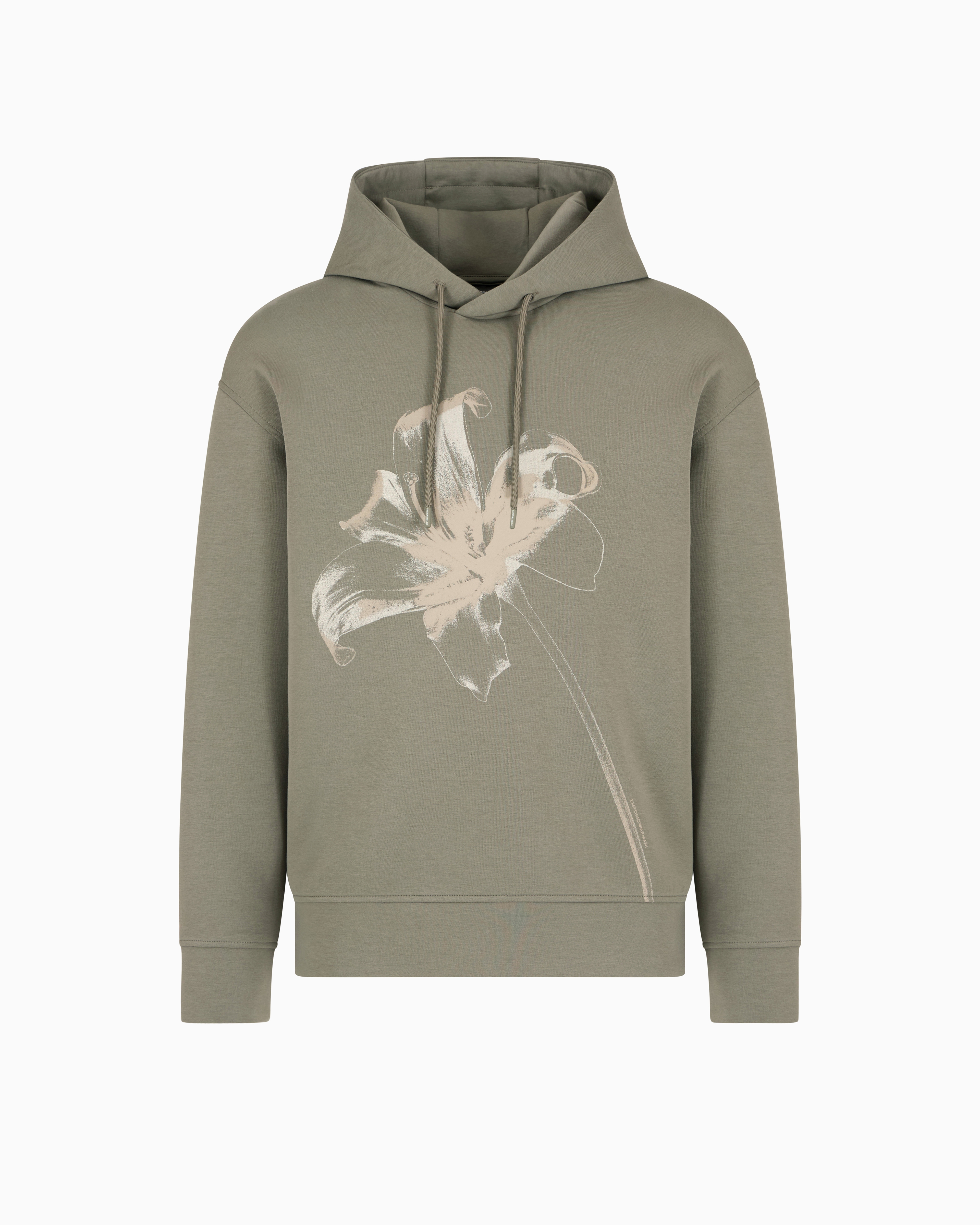 Emporio Armani - ASV Loose-fit hooded sweatshirt double jersey with an oversized lily print, Man, Green, Size: