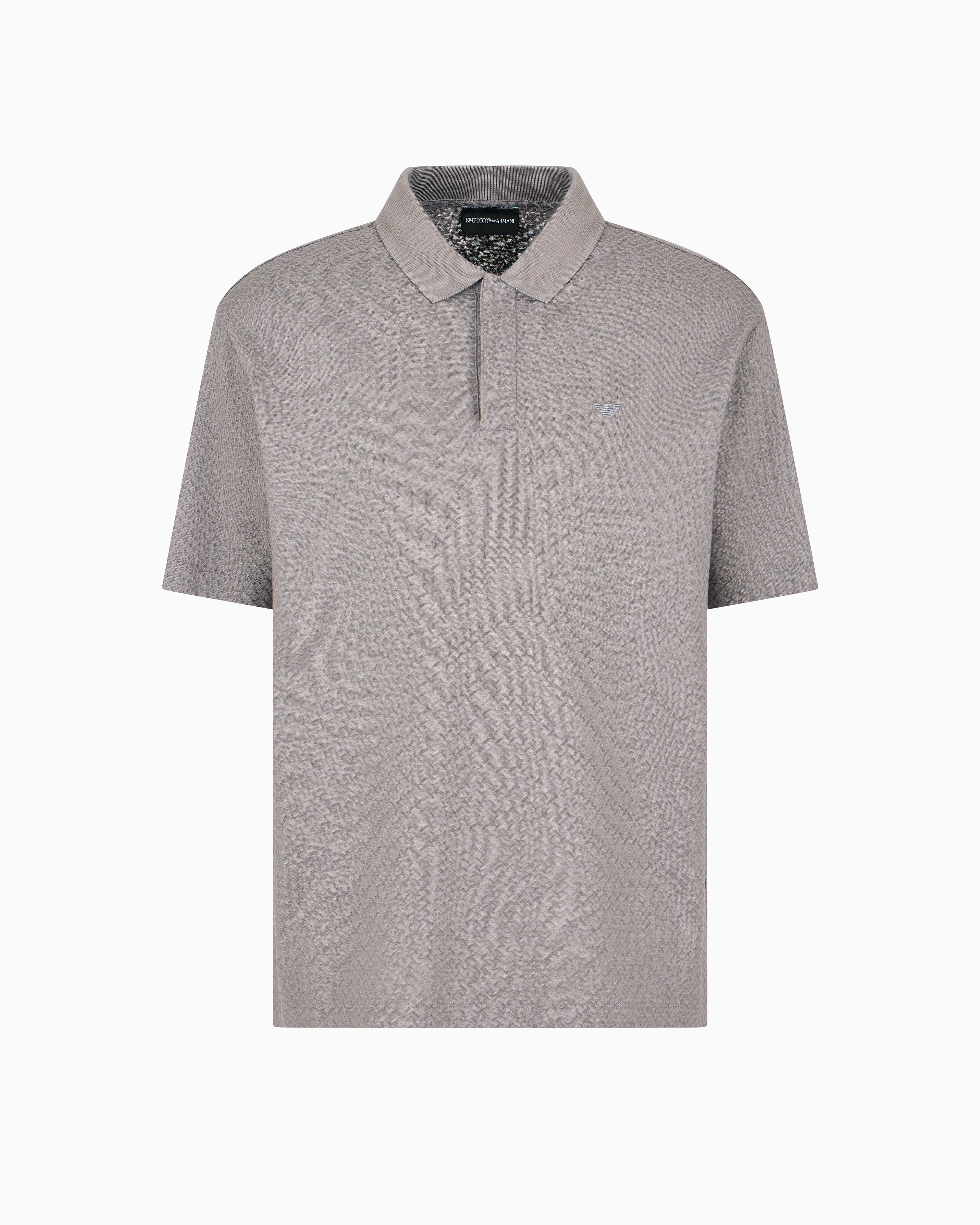 Emporio Armani - 3D-effect embossed jacquard jersey polo shirt, Man, Grey, Size: