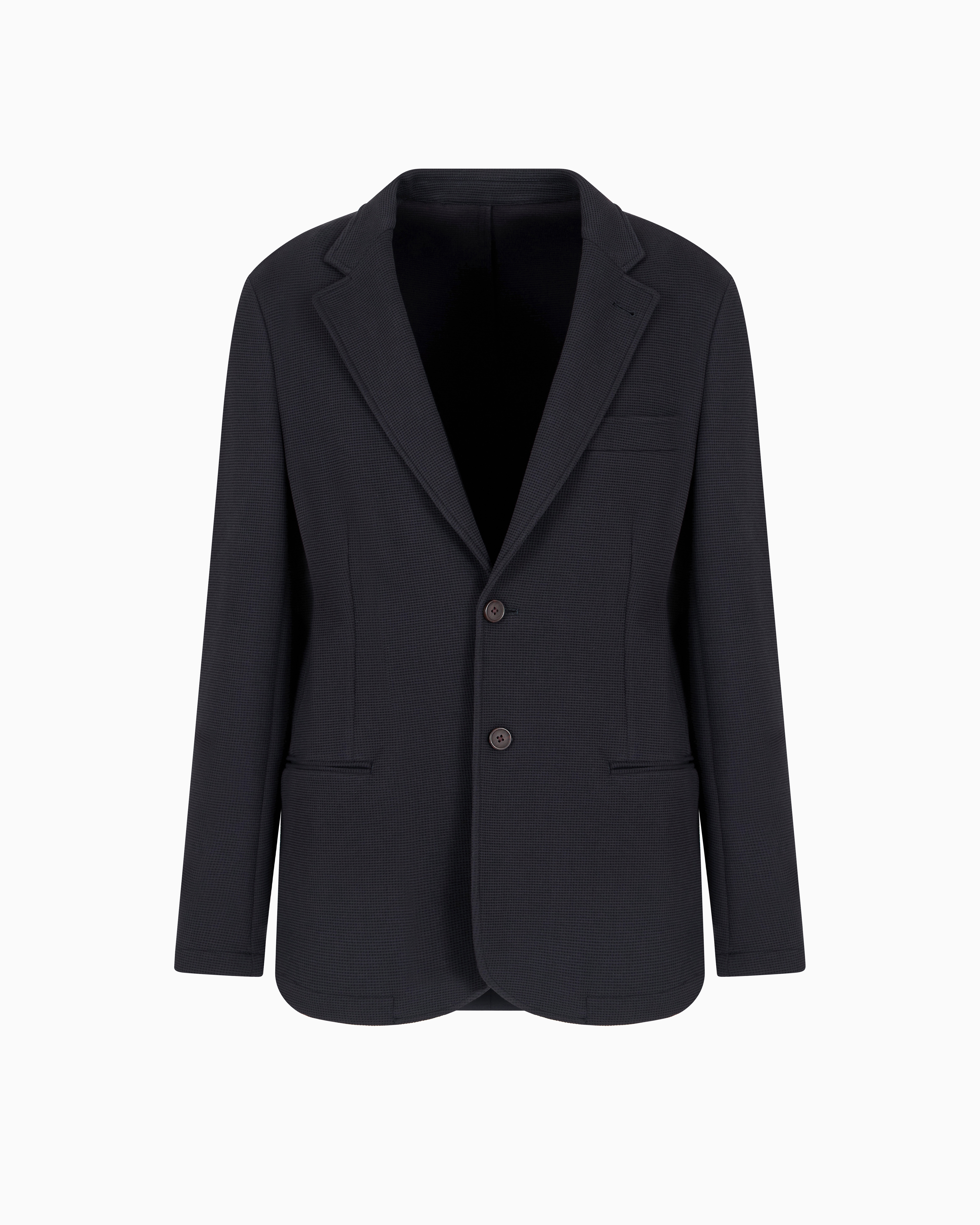 Emporio Armani - Travel Essentials single-breasted blazer waffle jersey, Man, Navy Blue, Size:
