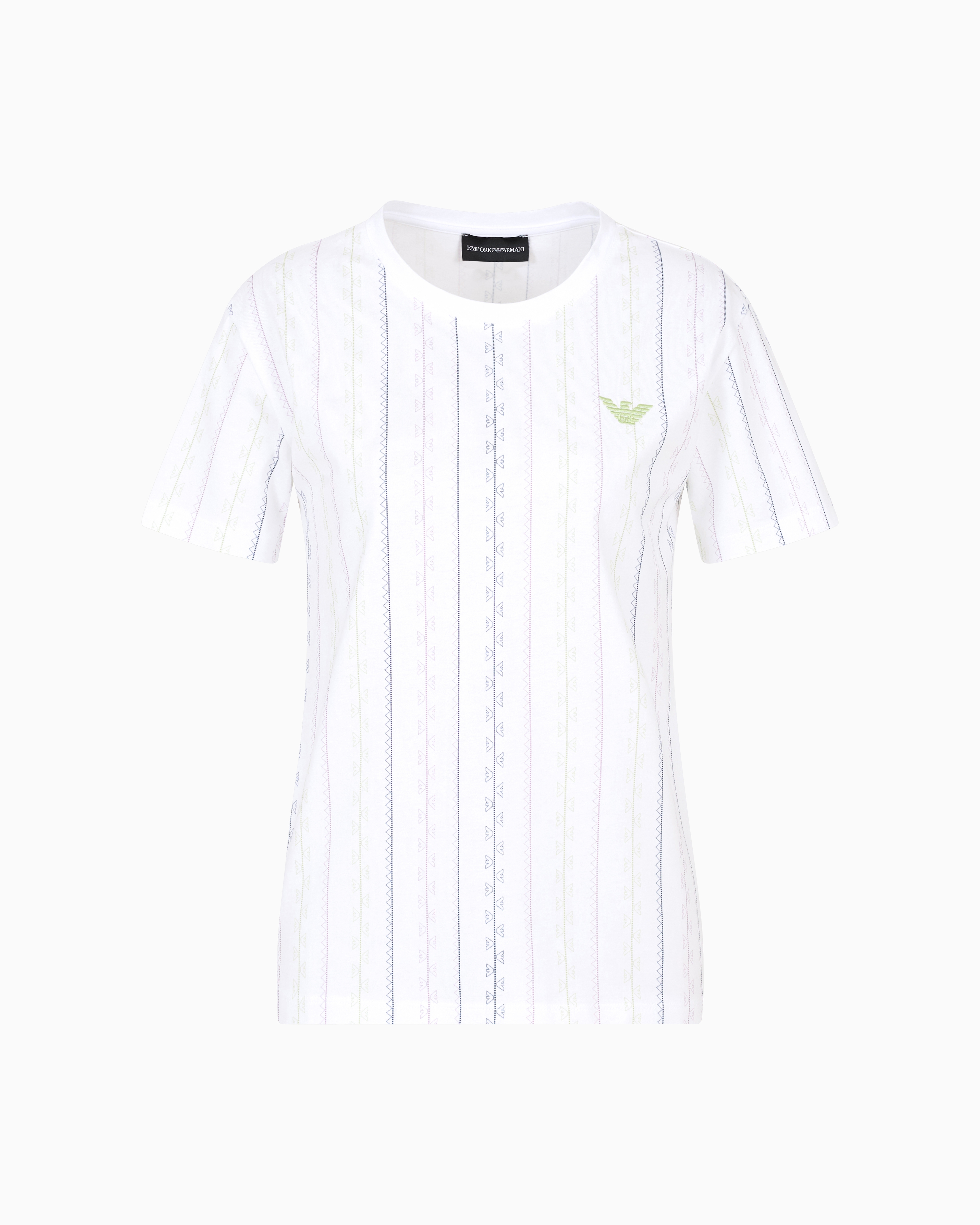 Emporio Armani - ASV Stretch jersey T-shirt with all-over print, Woman, White, Size: