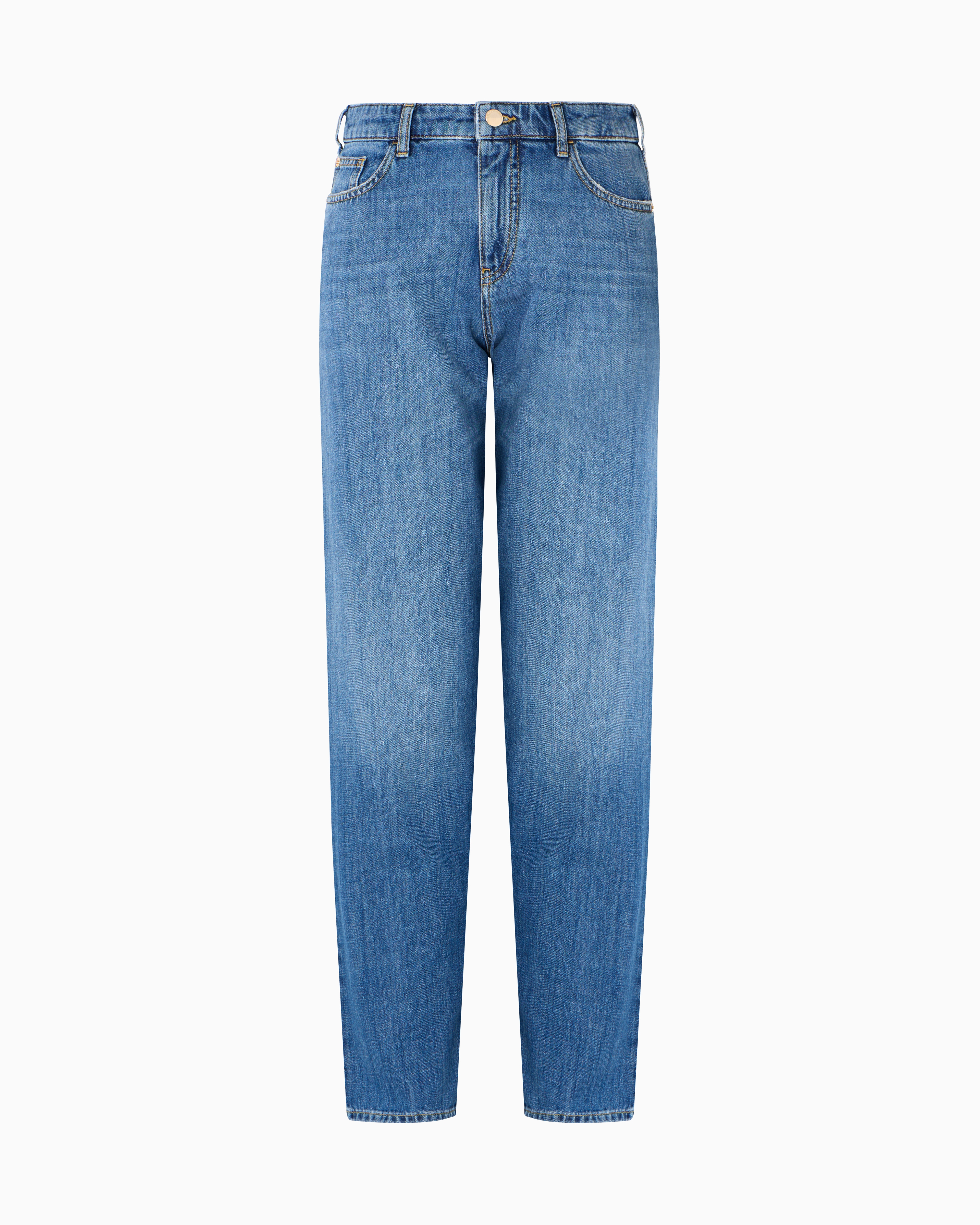 Emporio Armani - J90 cotton-denim carrot-fit jeans, Woman, Blue, Size: