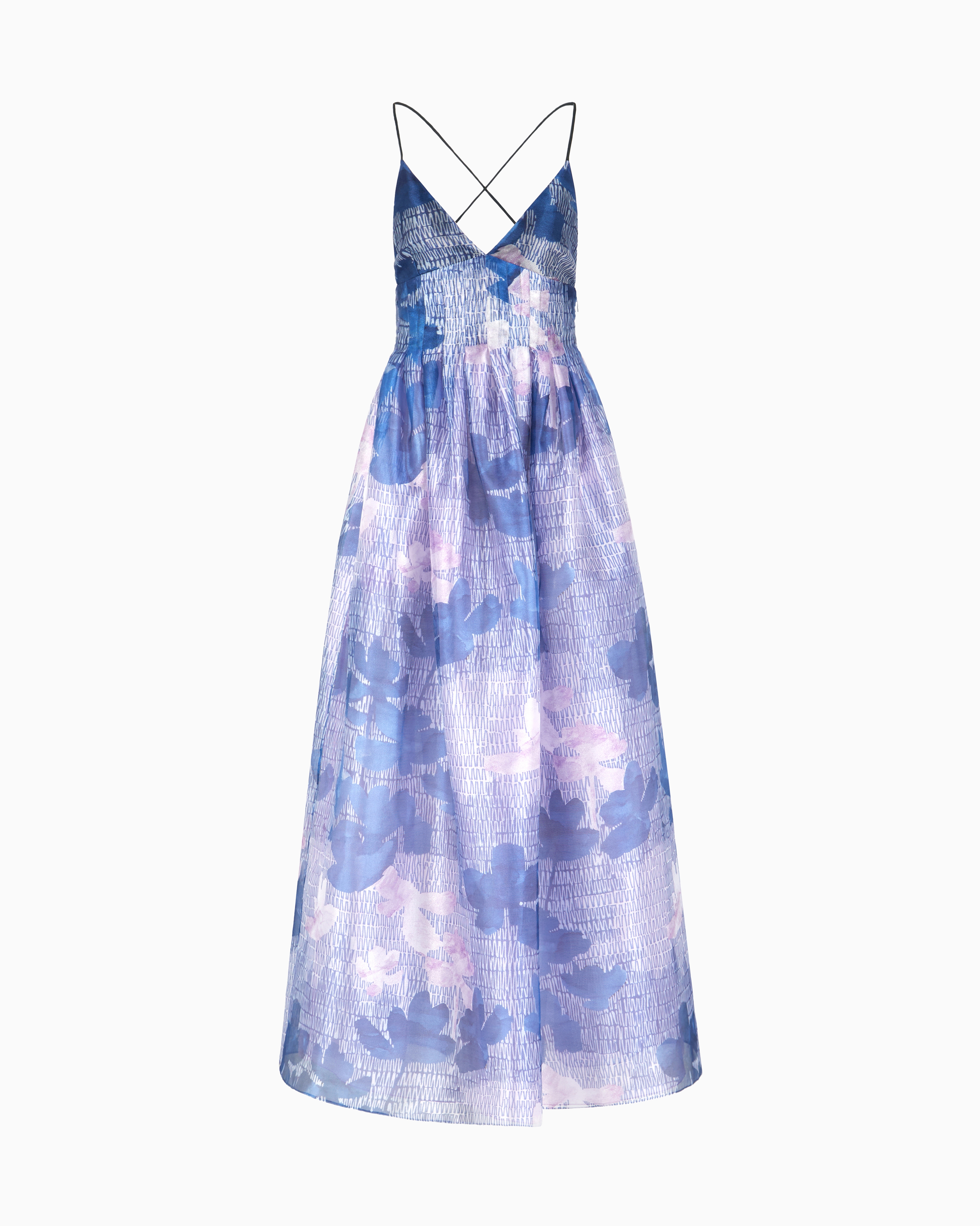 Emporio Armani - Shiny organza long dress with a water lily print, Woman, Patterned, Size: