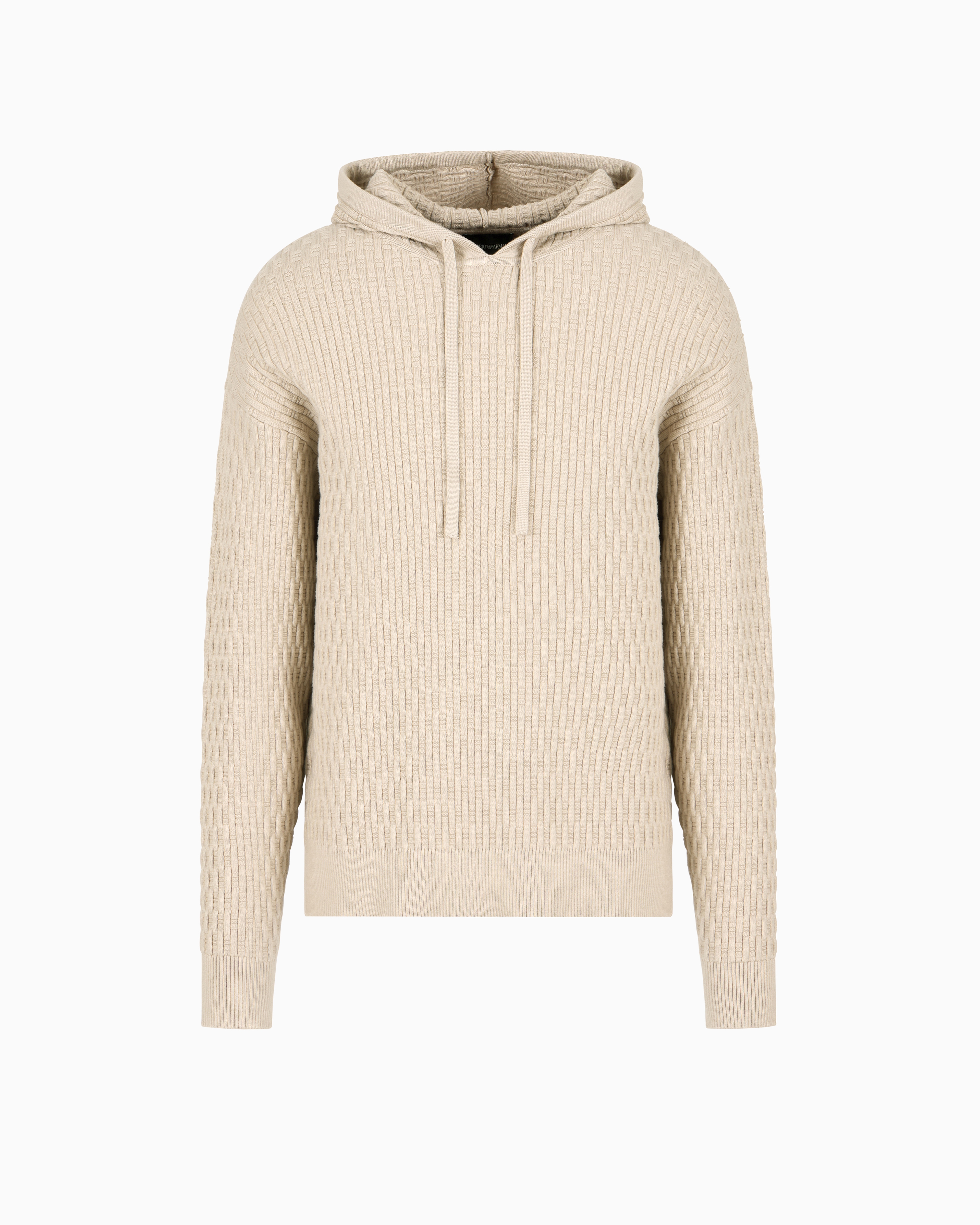 Emporio Armani - Hooded jumper a tuck stitch viscose blend, Man, Beige, Size: