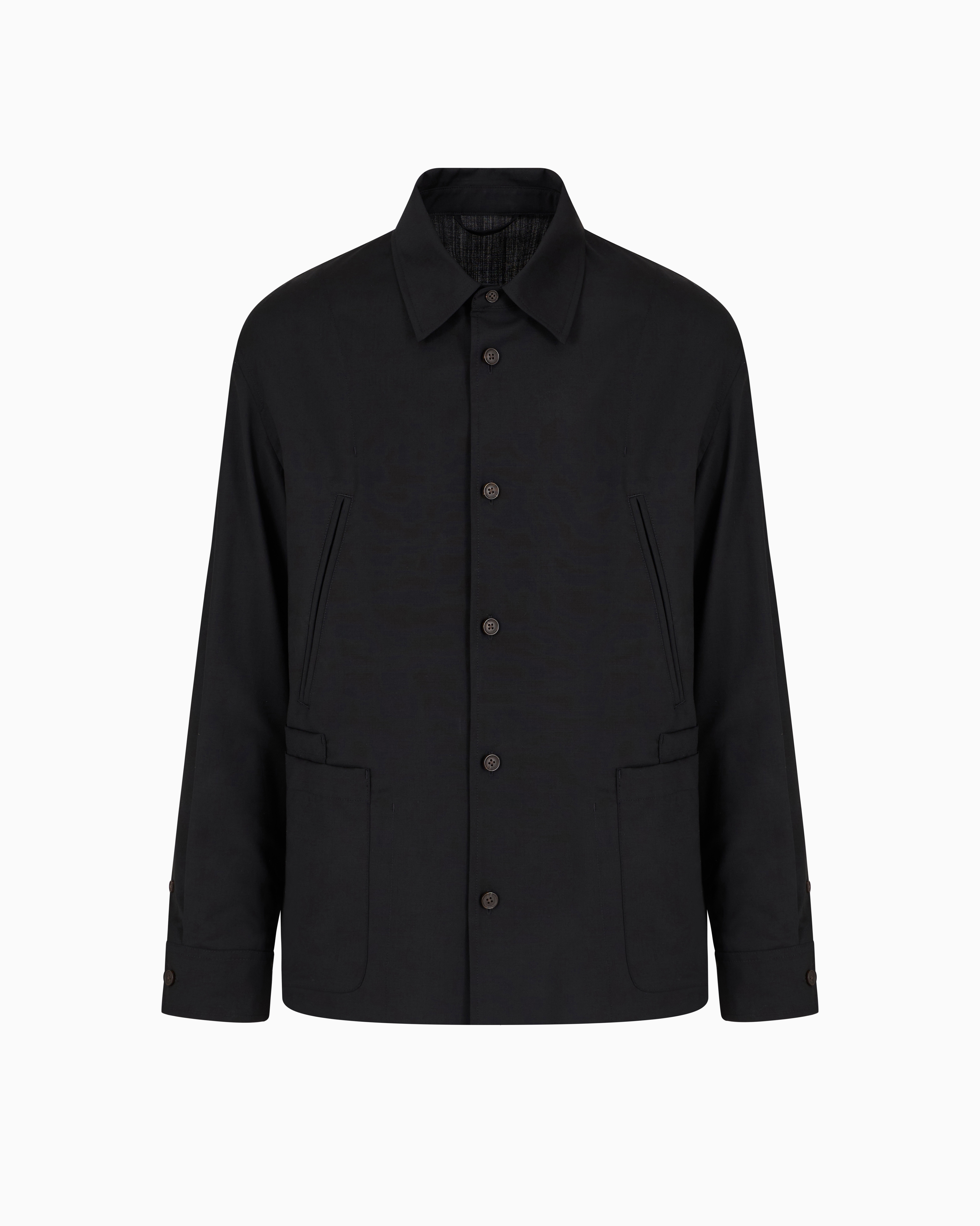 Emporio Armani - Super light wool shirt jacket, Man, Black, Size: