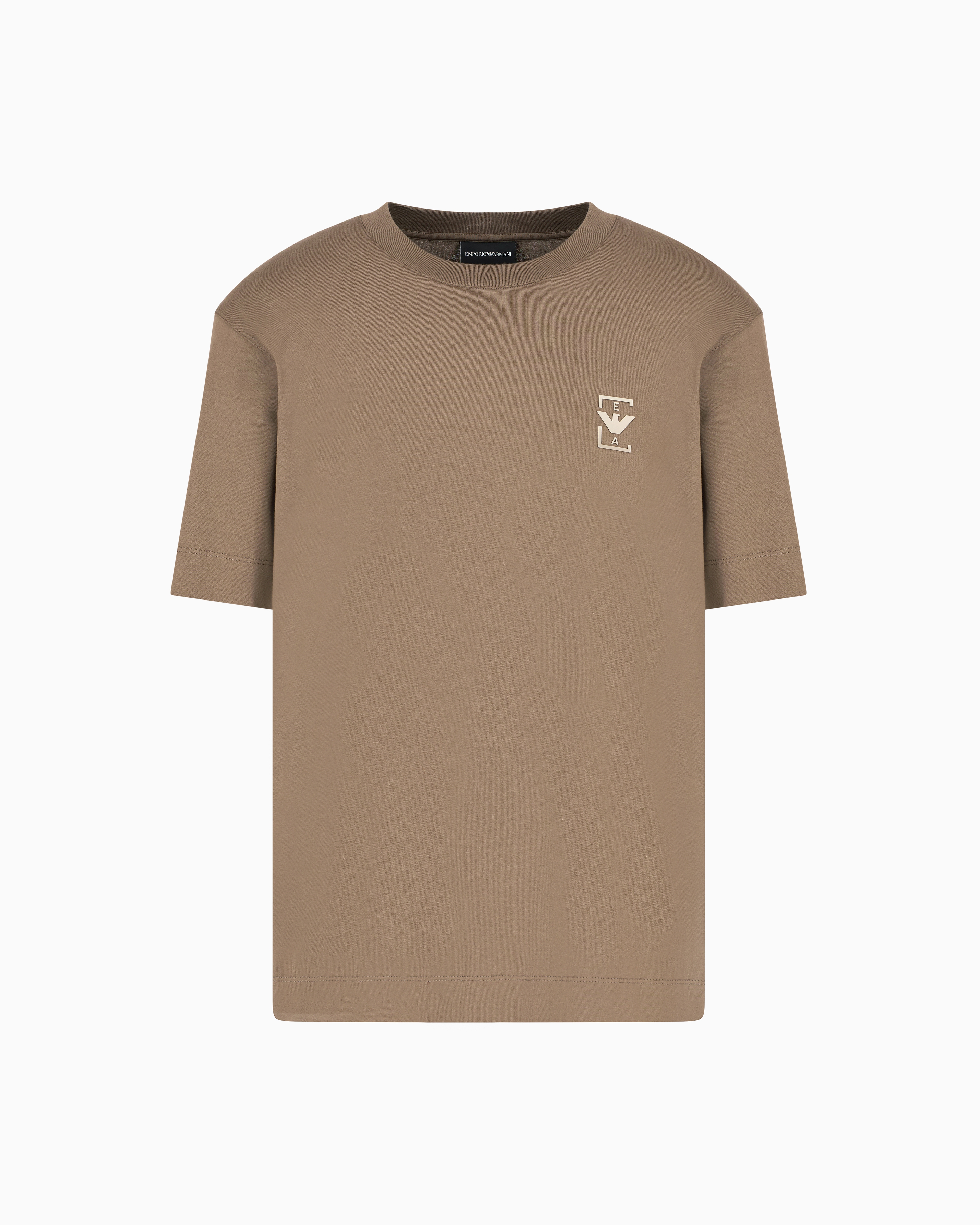 Emporio Armani - ASV Jersey T-shirt with rubberised logo print, Man, Beige, Size:
