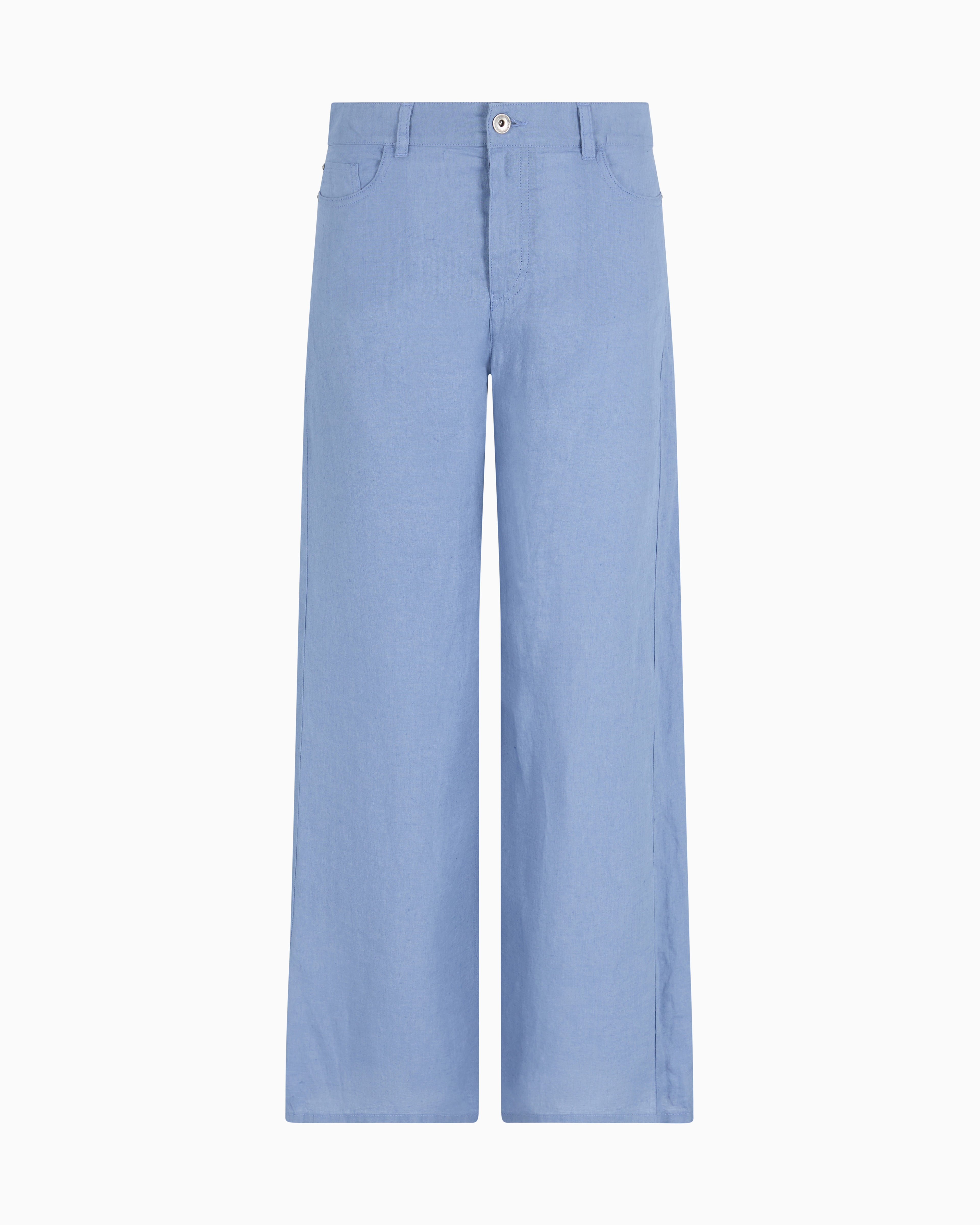 Emporio Armani - J33 mid-rise flared cropped trousers pure linen, Woman, Light Blue, Size: