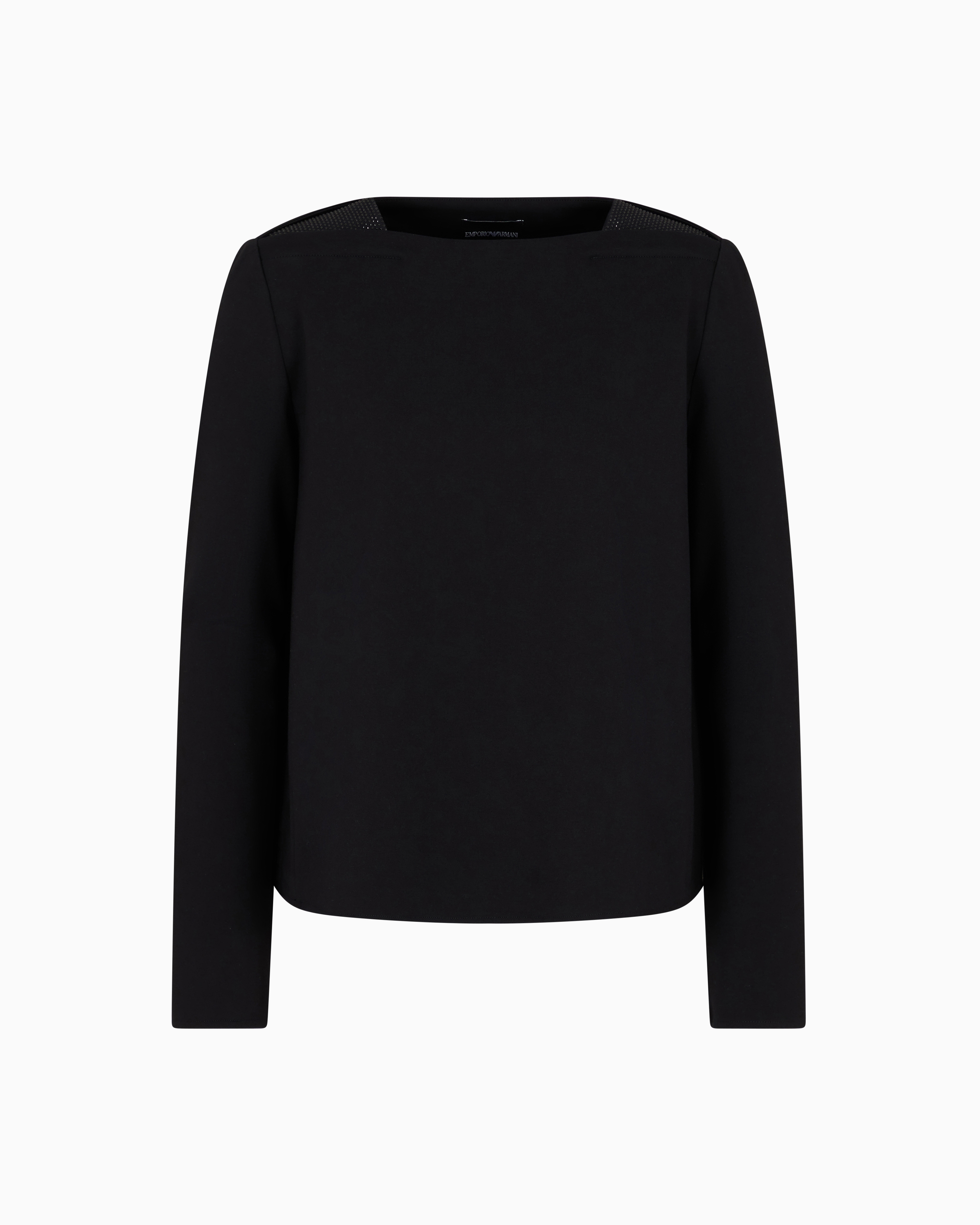 Emporio Armani - Interlock jersey sweatshirt with micro-stud inserts, Woman, Black, Size: