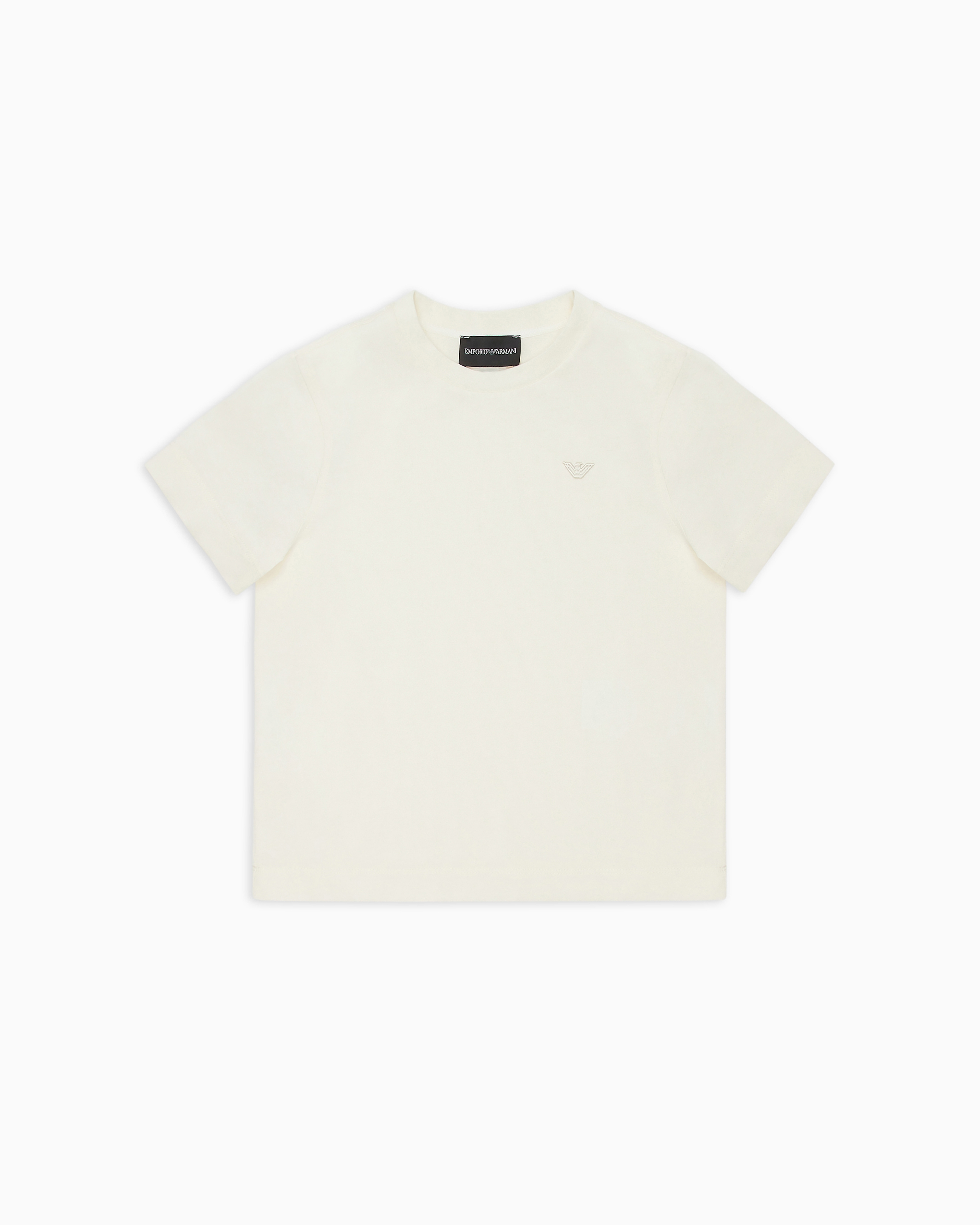 Emporio Armani - Heavyweight jersey T-shirt with micro eagle, Boy, Beige, Size: