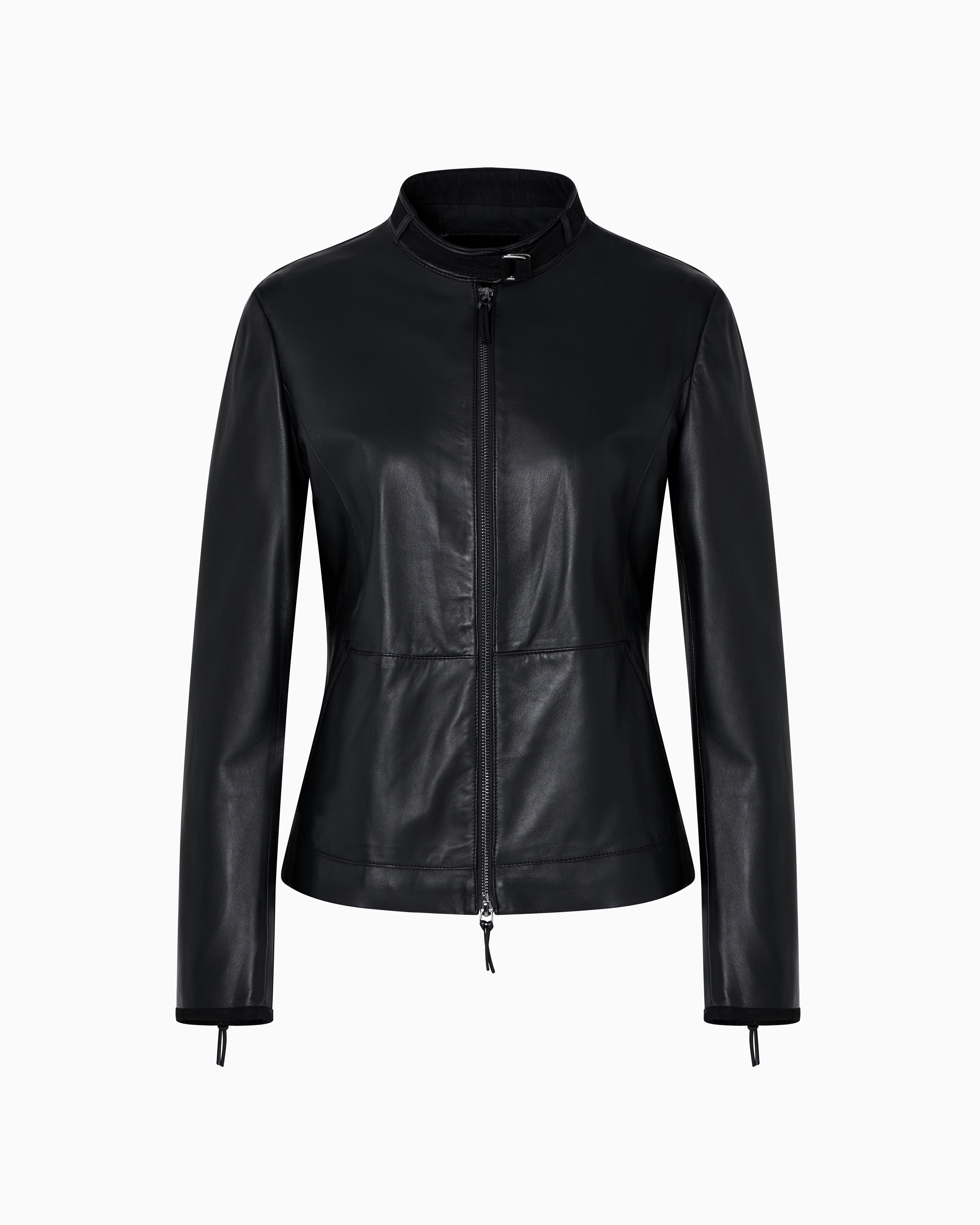 Emporio Armani - Semi-aniline lambskin nappa leather and linen jacket , Woman, Black, Size: