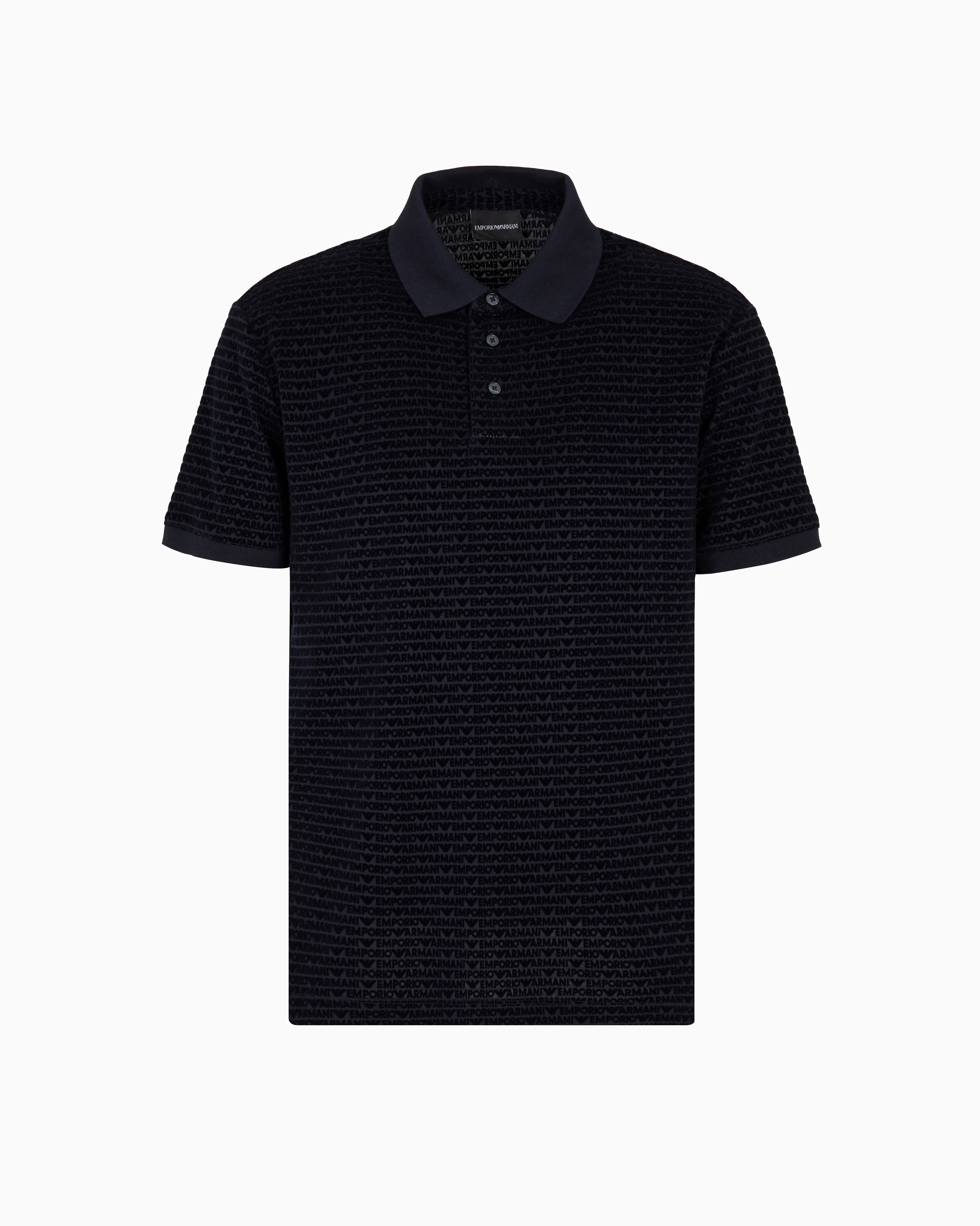 Emporio Armani - ASV Lyocell-blend jersey polo shirt with flocked lettering all over, Man, Navy_blue, Size: