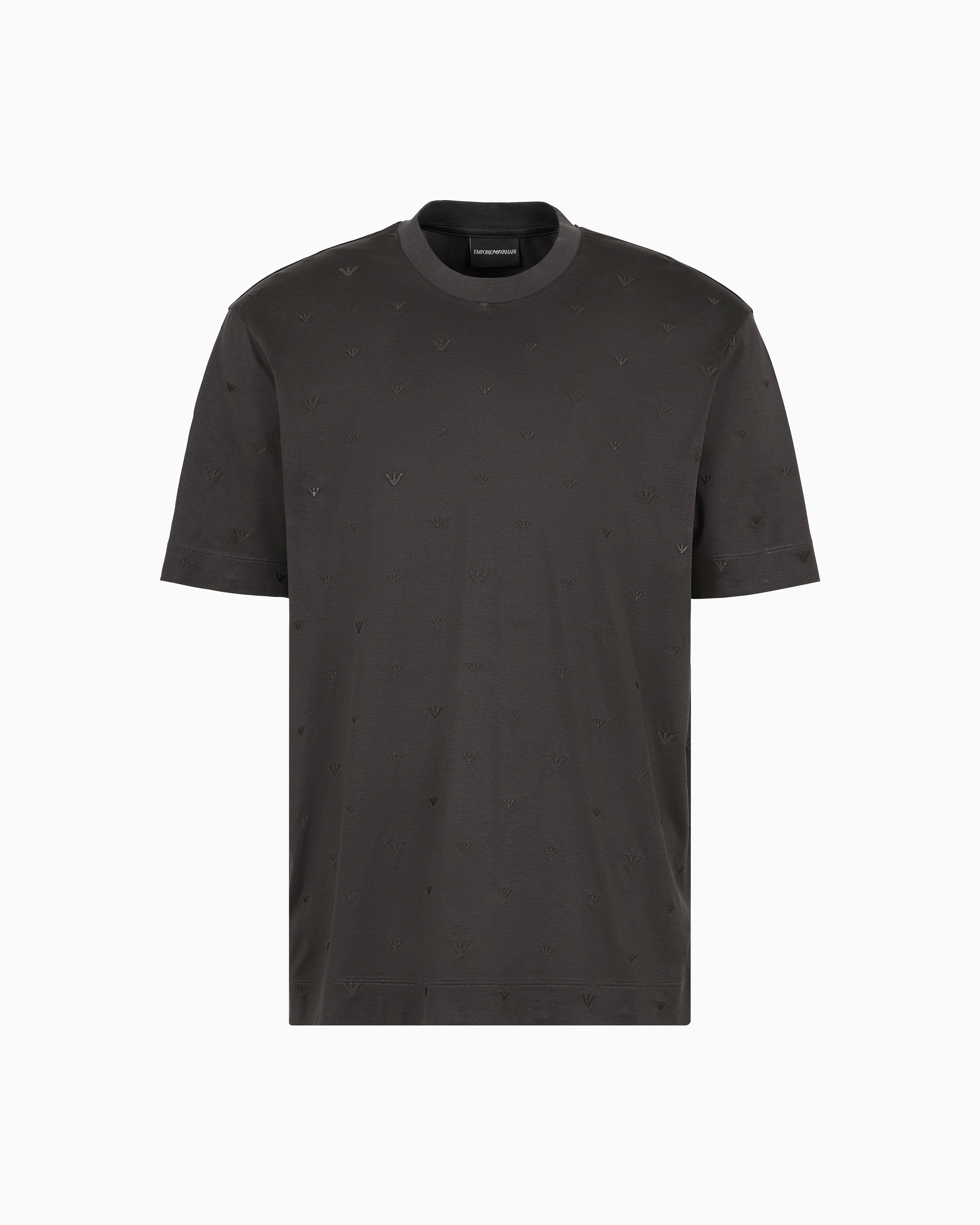 Emporio Armani - ASV Lyocell-blend jersey T-shirt with all-over micro eagle embroidery, Man, Black, Size:
