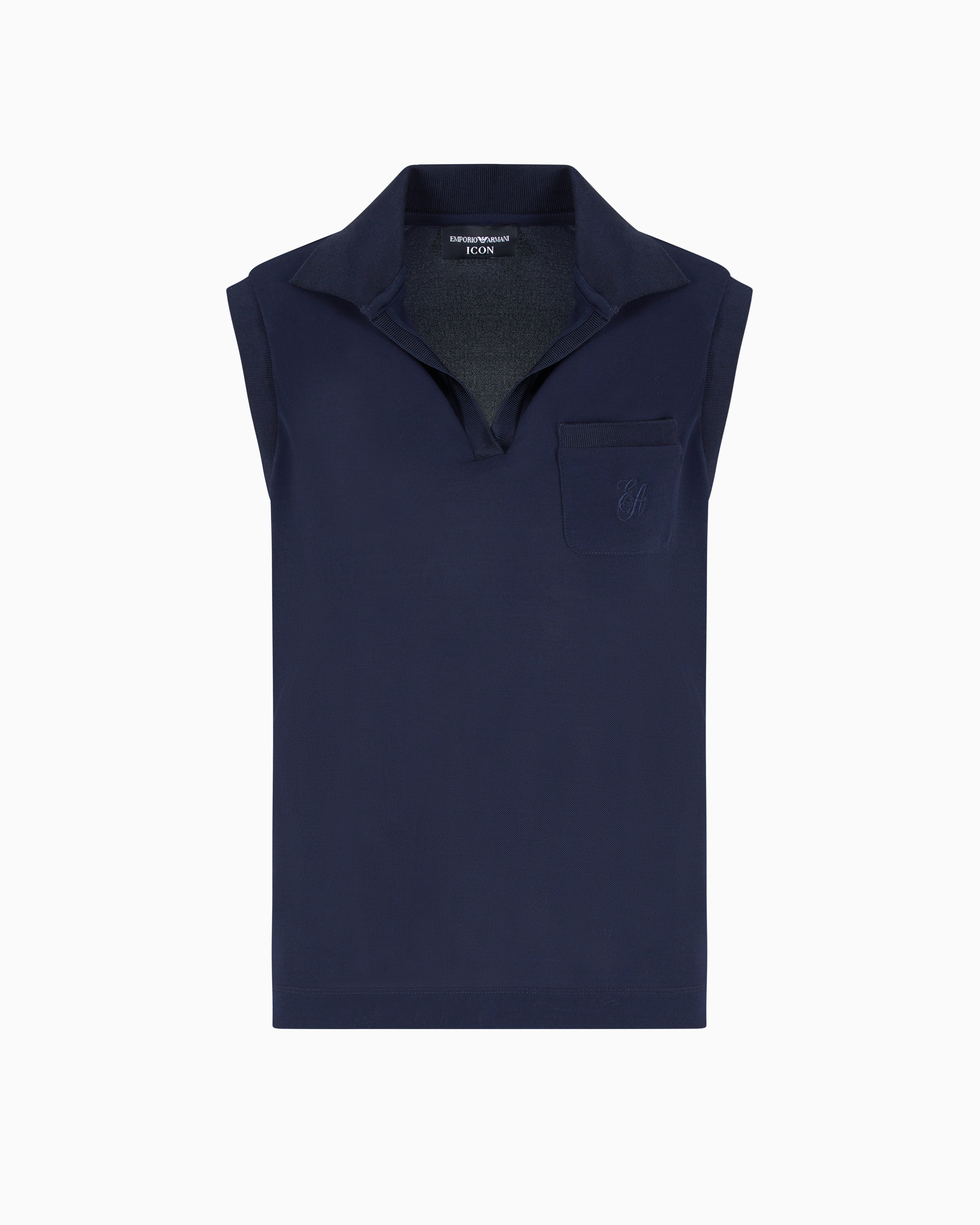 Emporio Armani - Icon micro piqué crêpe jersey top, Woman, Navy Blue, Size: