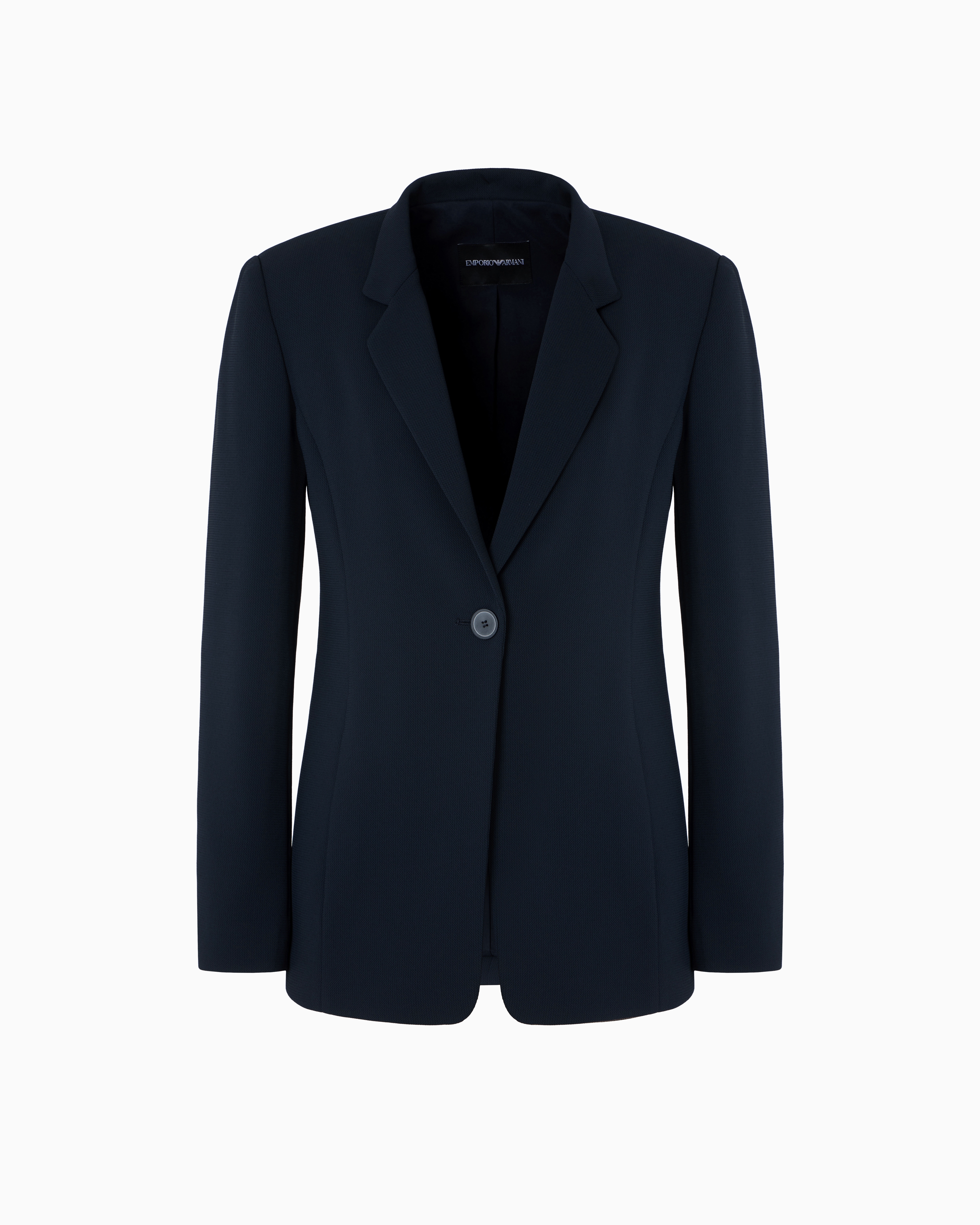 Emporio Armani - Single-breasted jacket flowing, armure technical fabric , Woman, Navy Blue, Size: