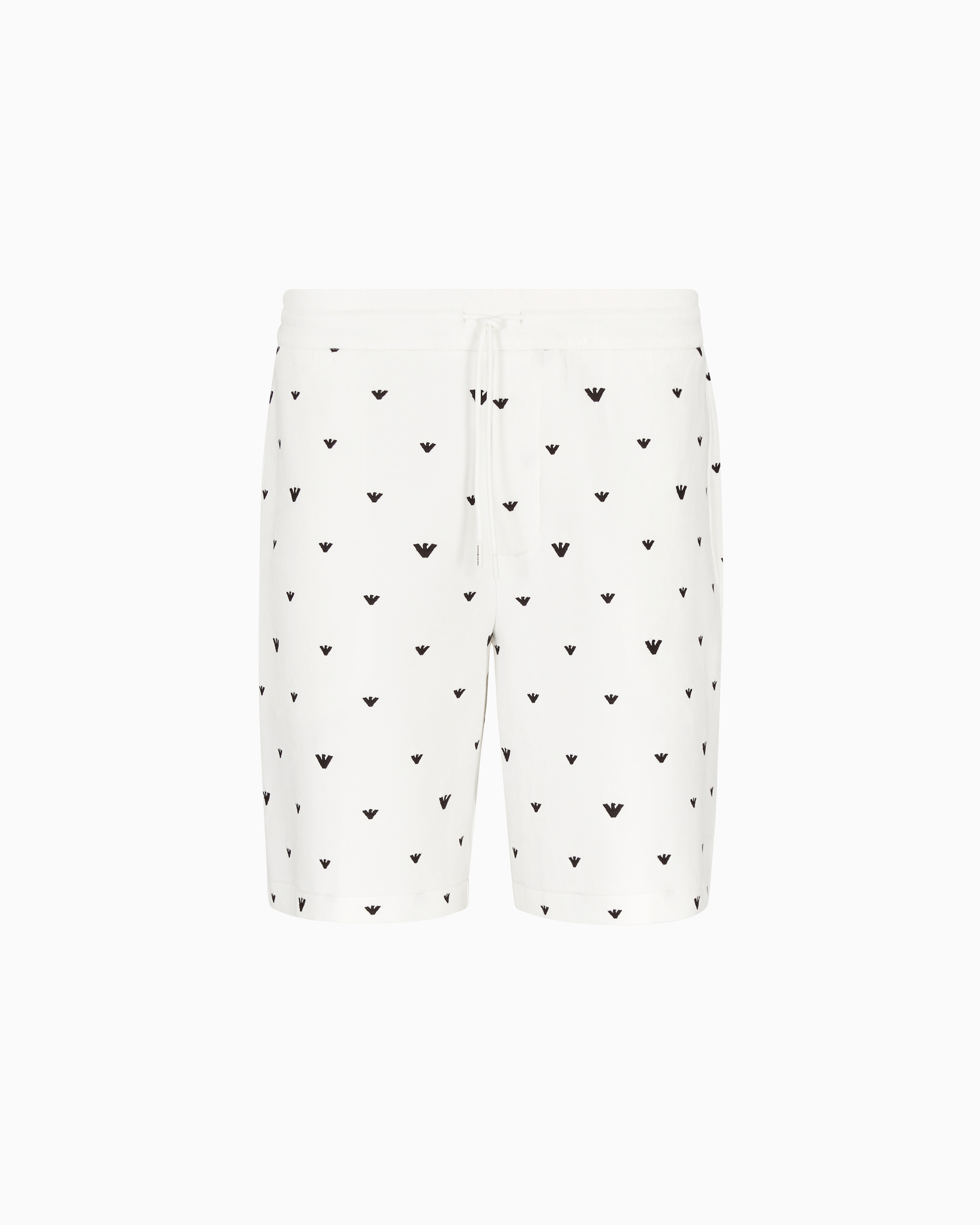 Emporio Armani - Double jersey Bermuda shorts with all-over micro eagle embroidery, Man, White, Size: