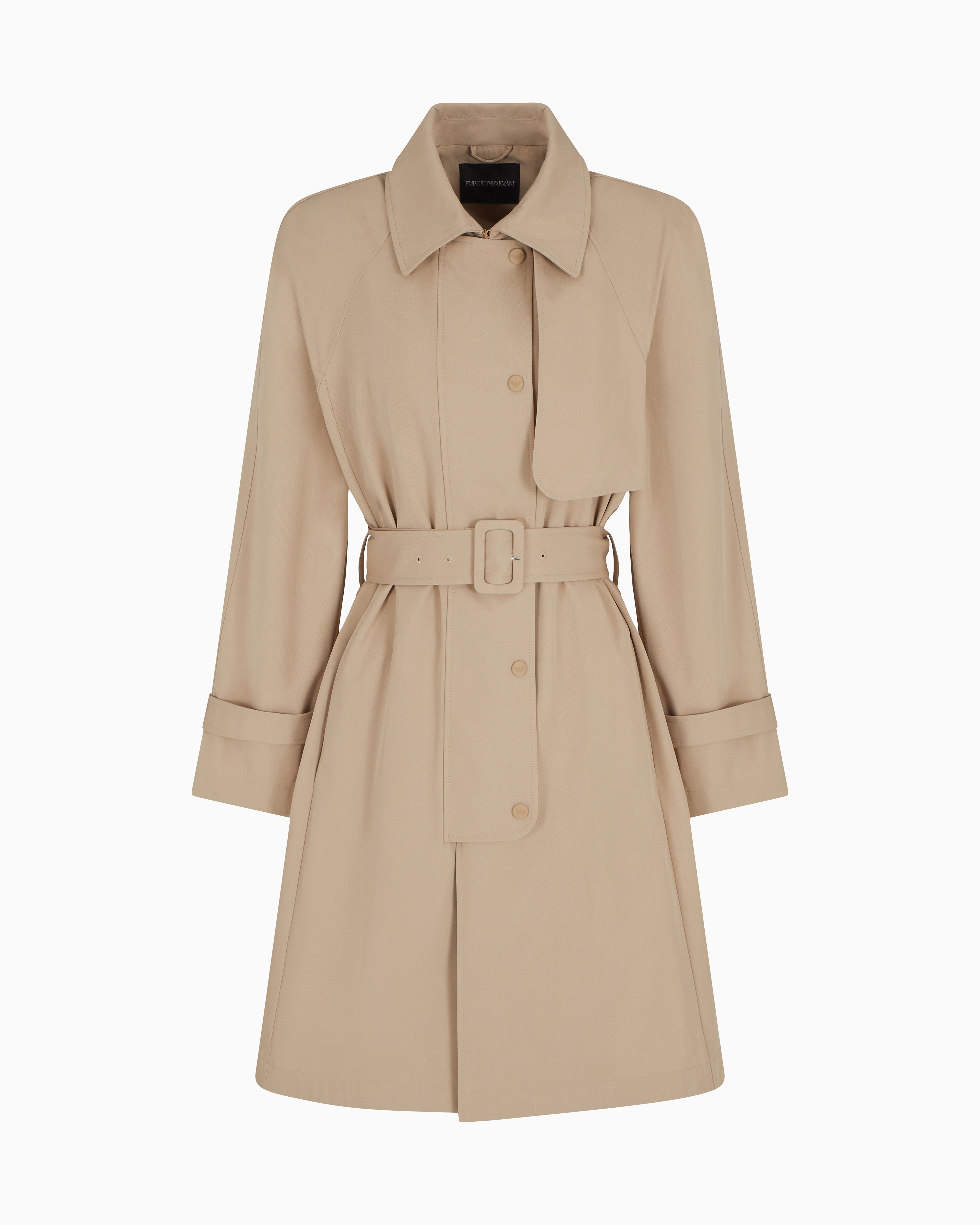 Emporio Armani - Trench coat with belt water-repellent technical cotton, Woman, Beige, Size:
