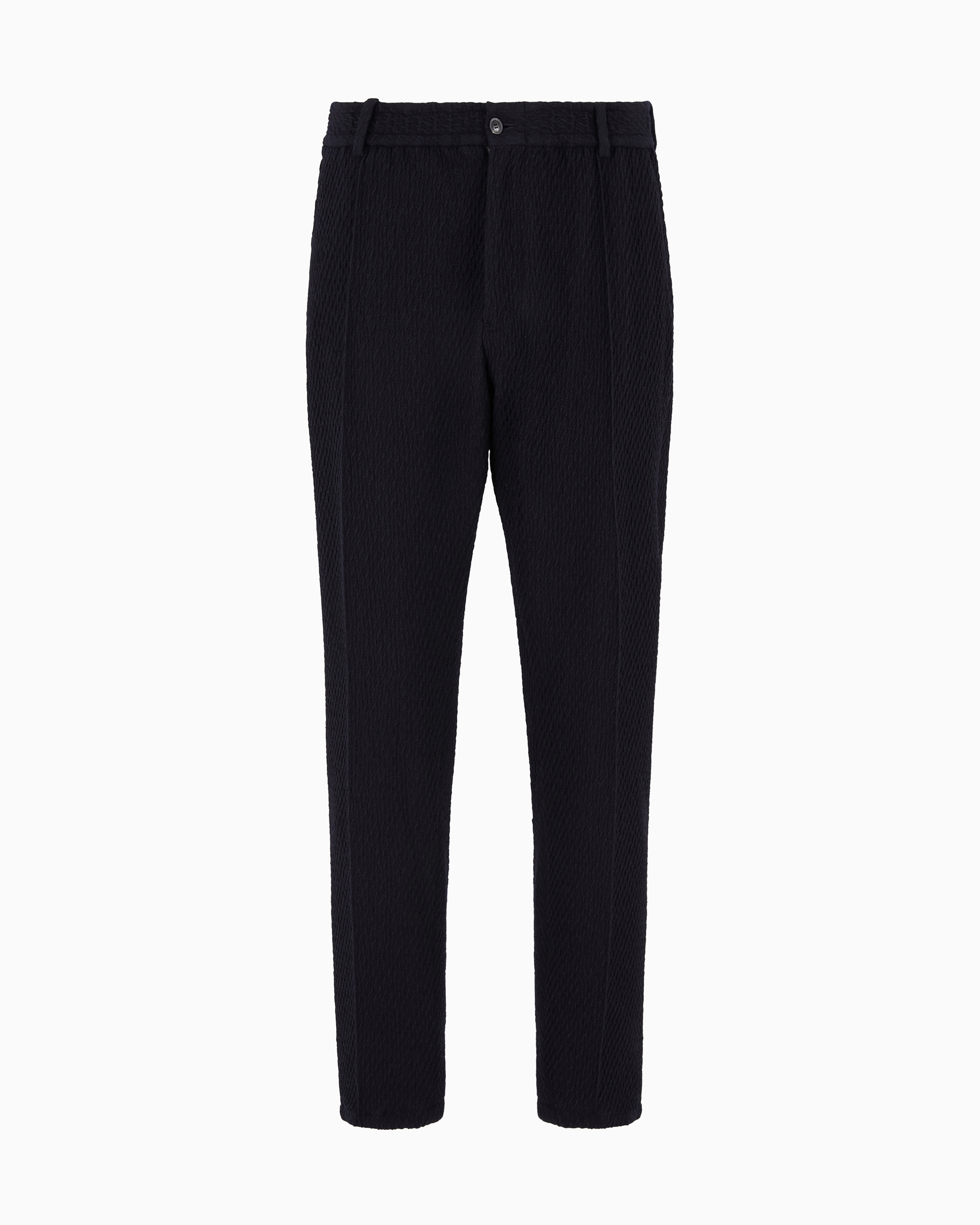 Emporio Armani - Chinos 3D-effect virgin-wool stretch-jersey knit with ribs, Man, Navy Blue, Size: