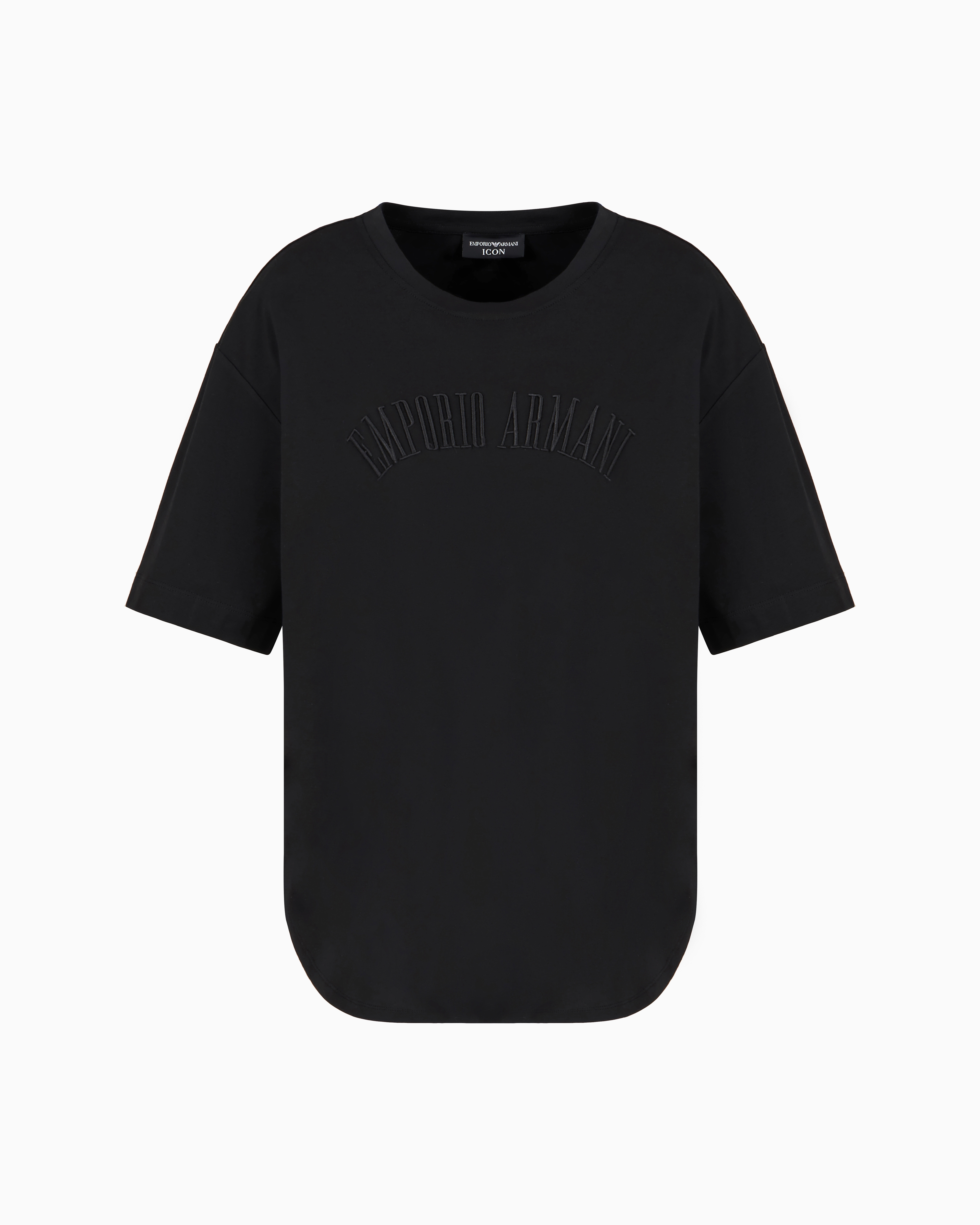 Emporio Armani - Supima jersey T-shirt with Icon logo embroidery, Woman, Black, Size: