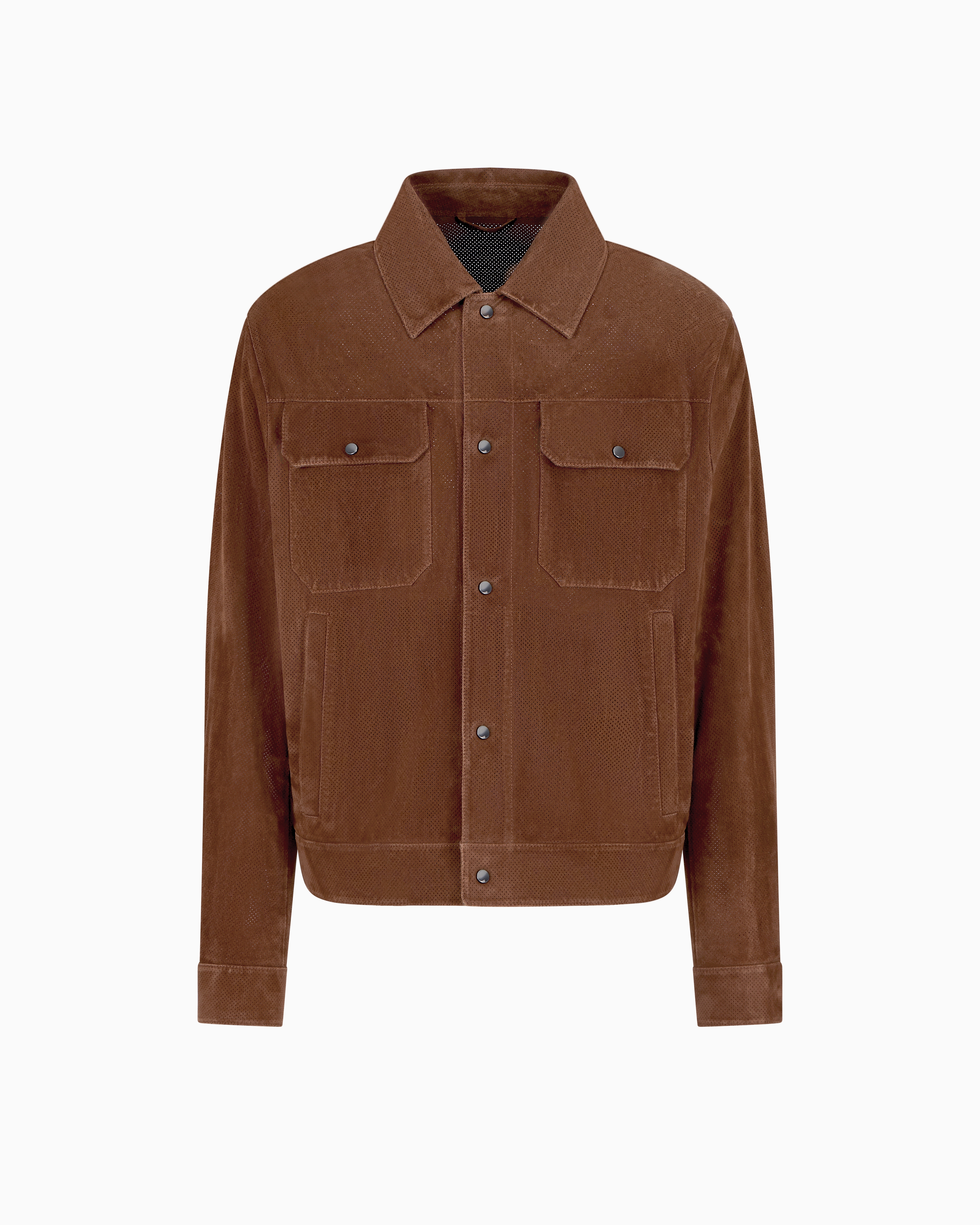 Emporio Armani - Icon goat suede jacket with micro perforations, Man, Brown, Size: