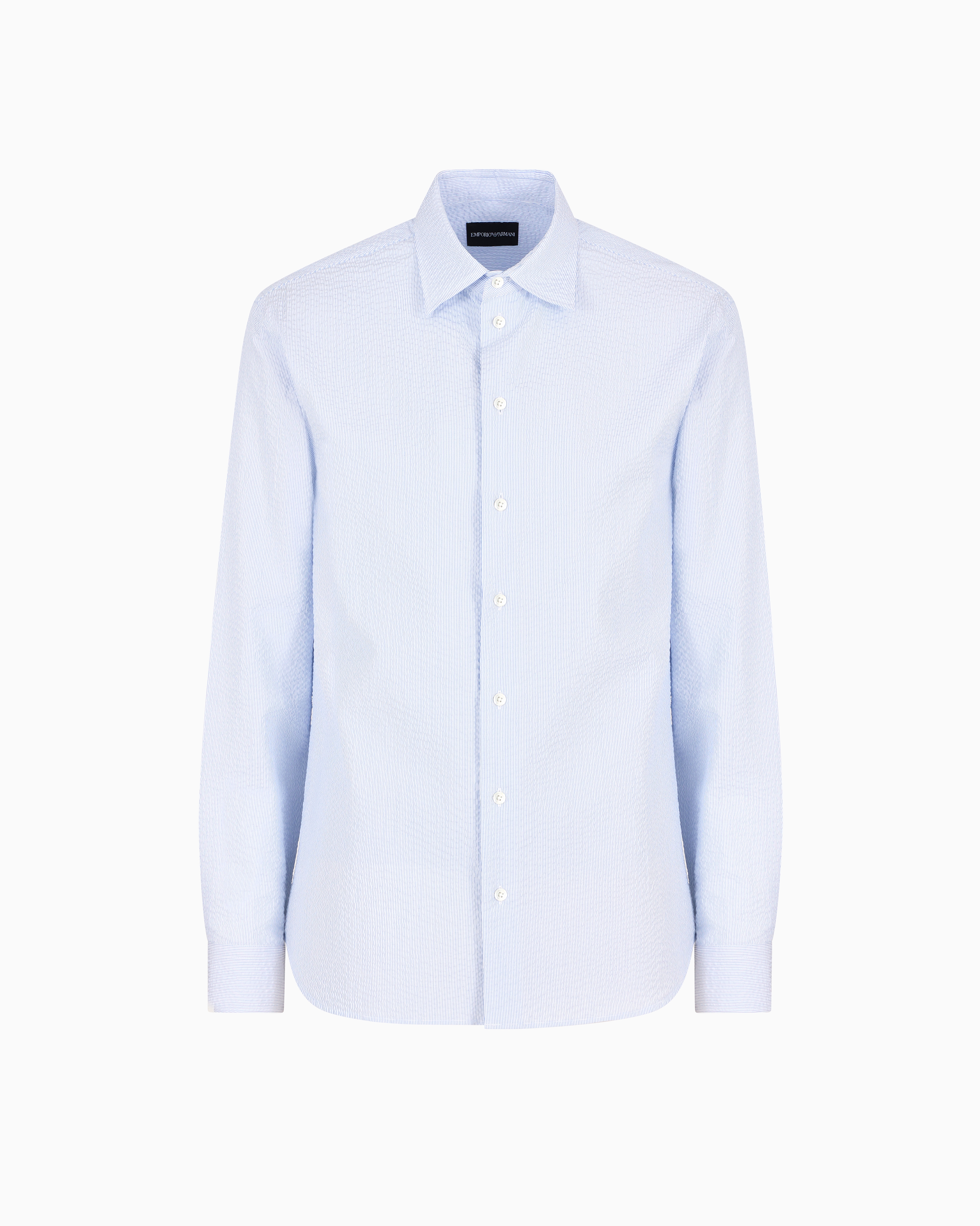トップス ARMANI rayon cotton cutsew l/s tee y2k Seersucker-effect cotton shirt | Emporio Armani