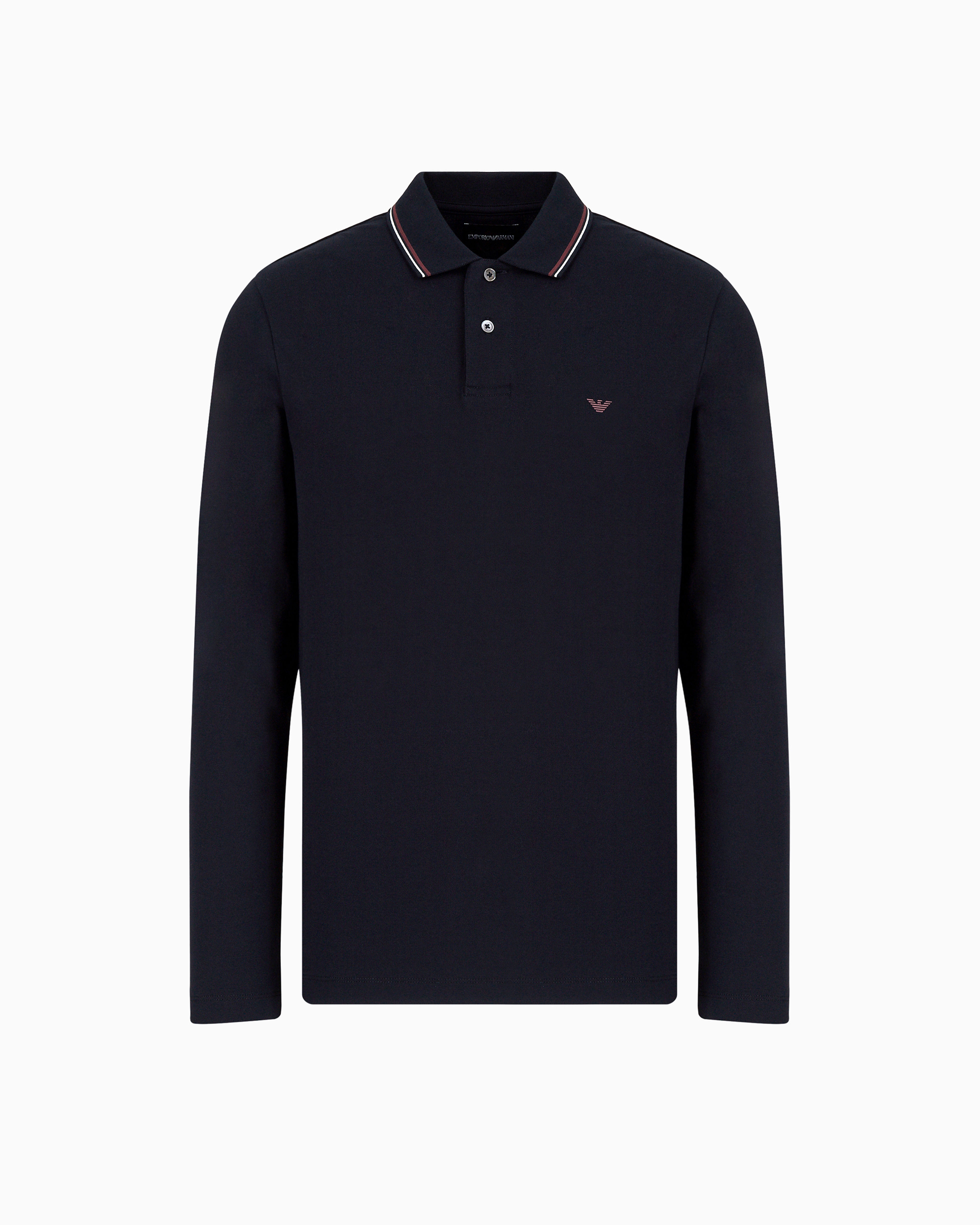 Long-sleeved stretch piqué polo shirt with micro eagle embroidery