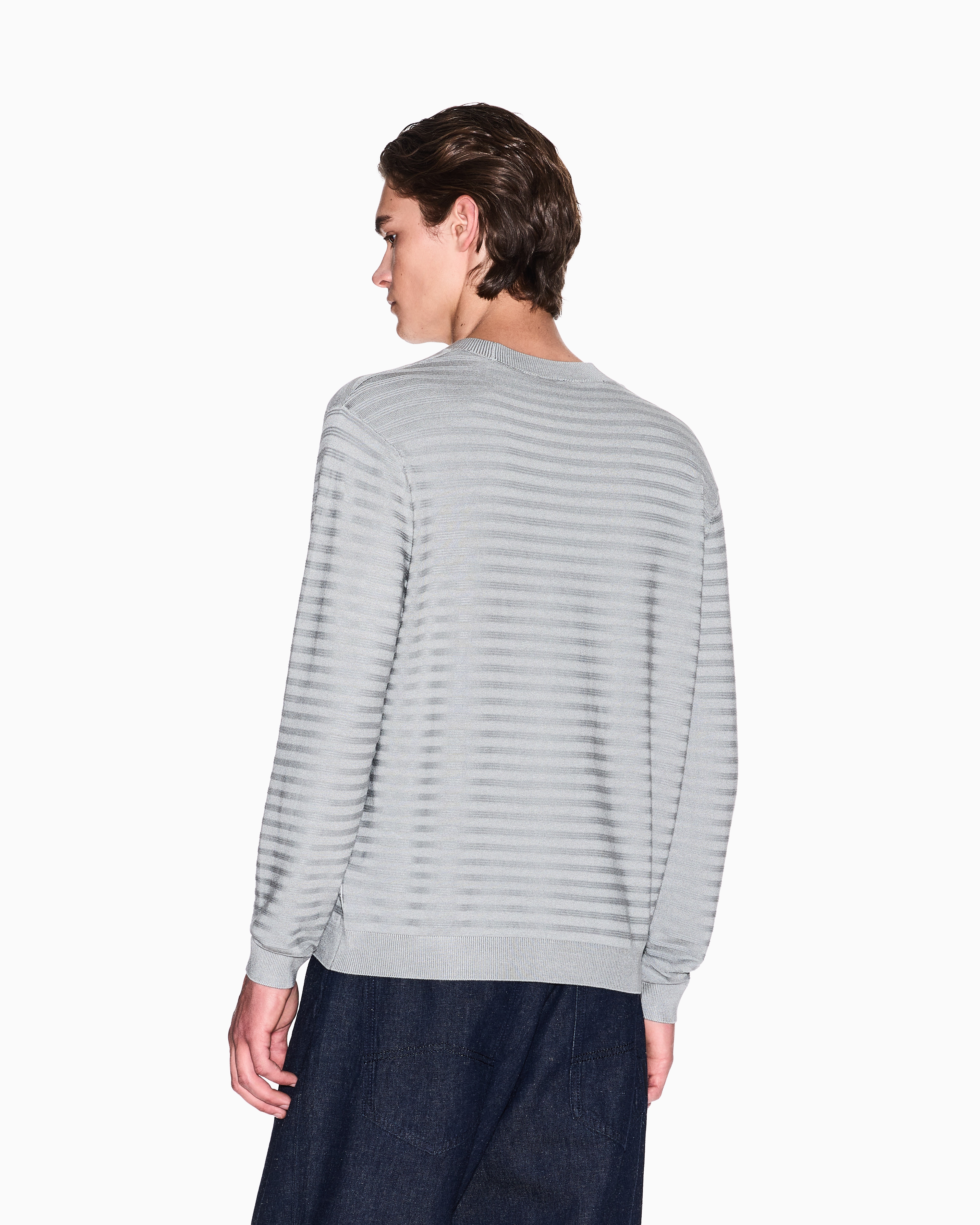 Armani Exchange - Striped viscose blend sweater, Man, Grey, Size: XXL