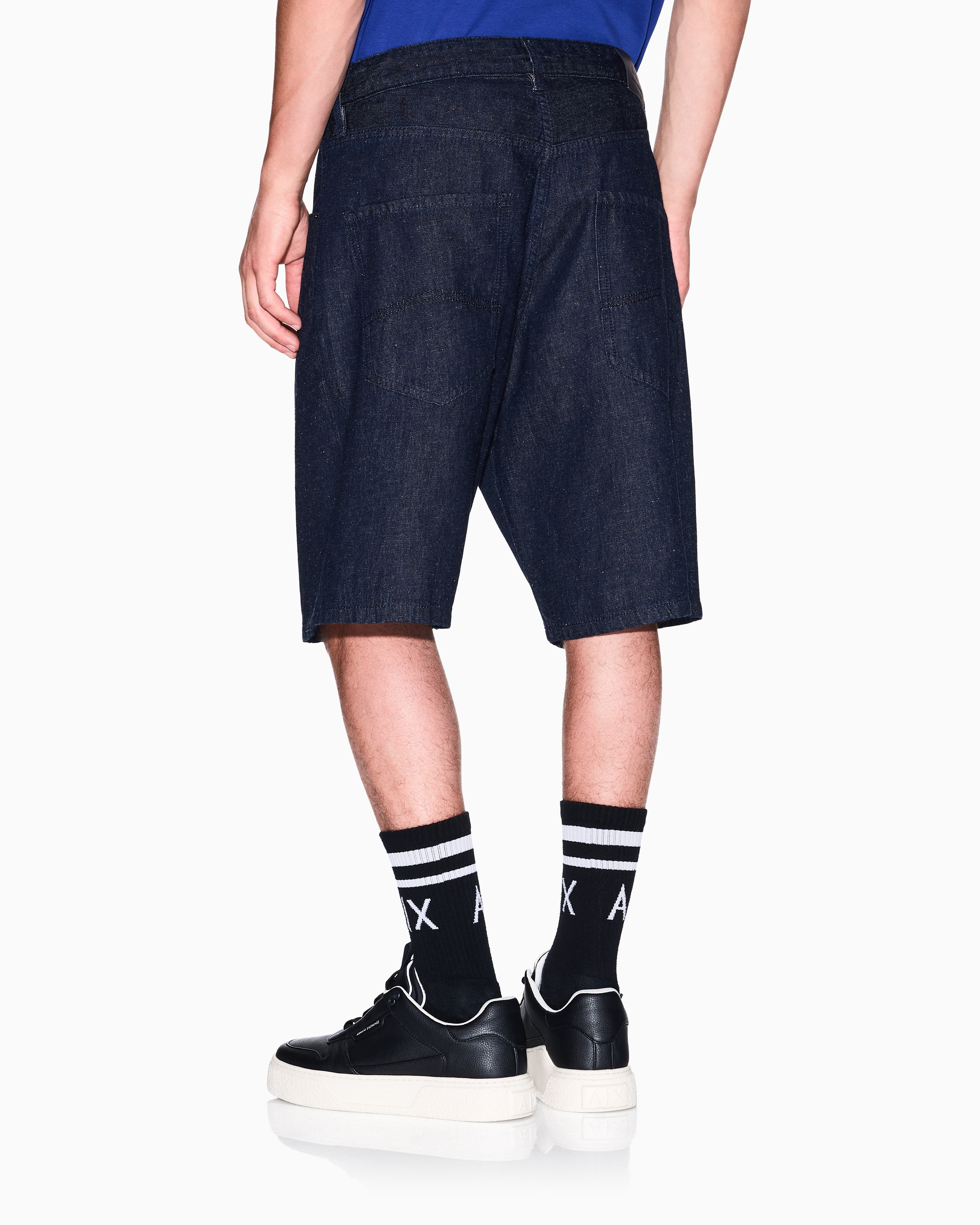 Armani Exchange - Cotton and linen baggy shorts, Man, Blue, Size: