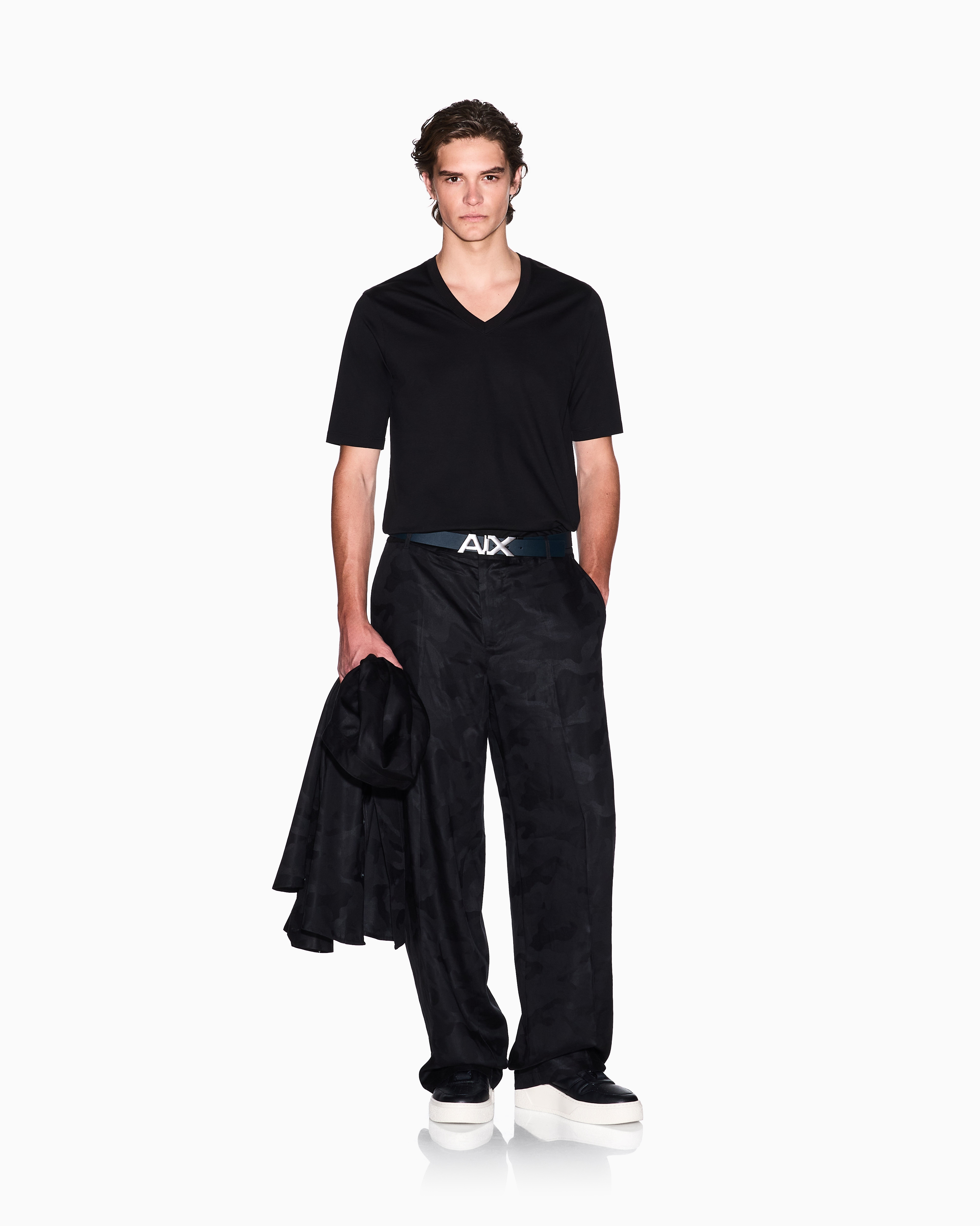 Armani Exchange - Slim fit T-shirt with V-neck, Man, Black, Size: