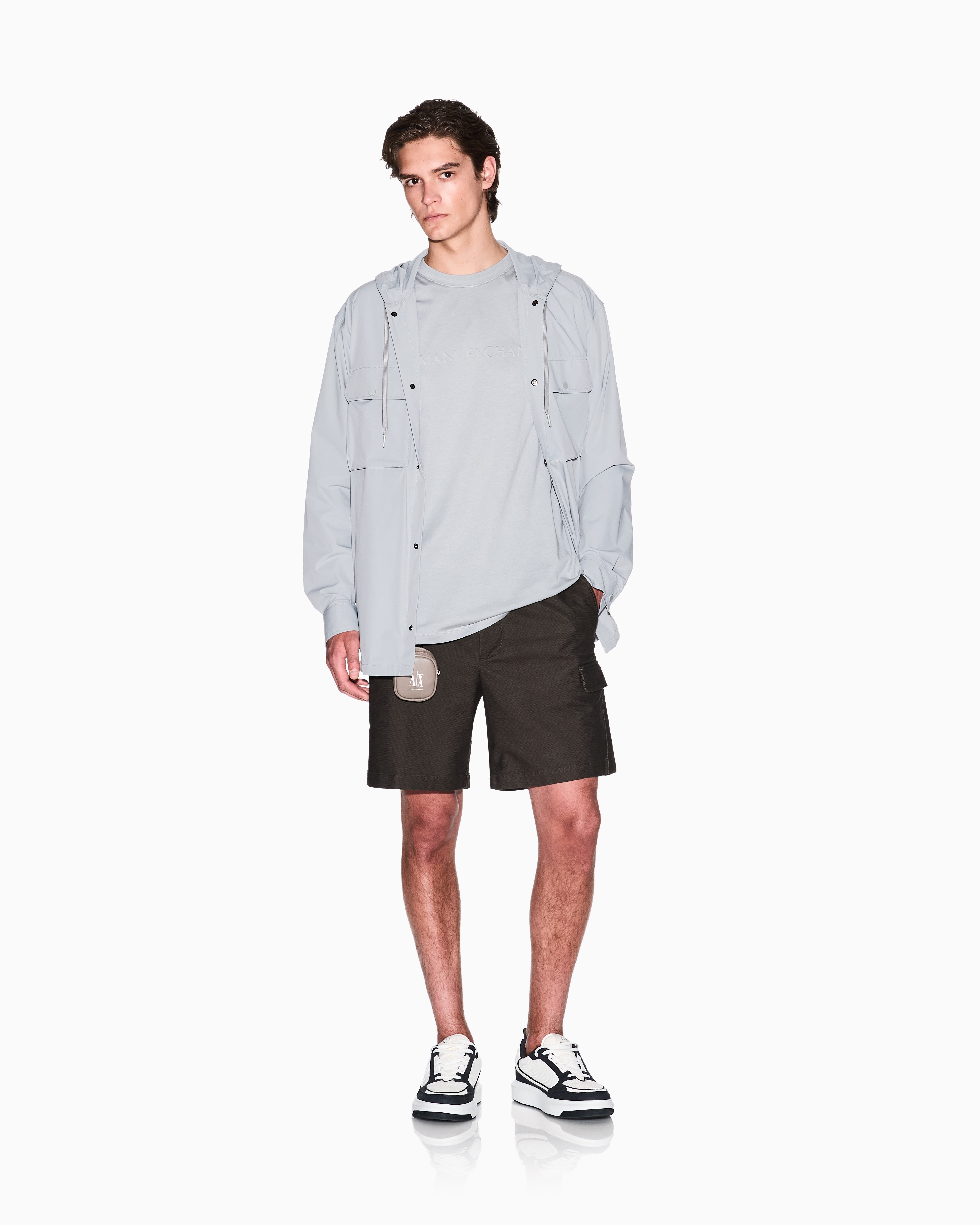 Armani Exchange - Long stretch nylon caban, Man, Grey, Size: