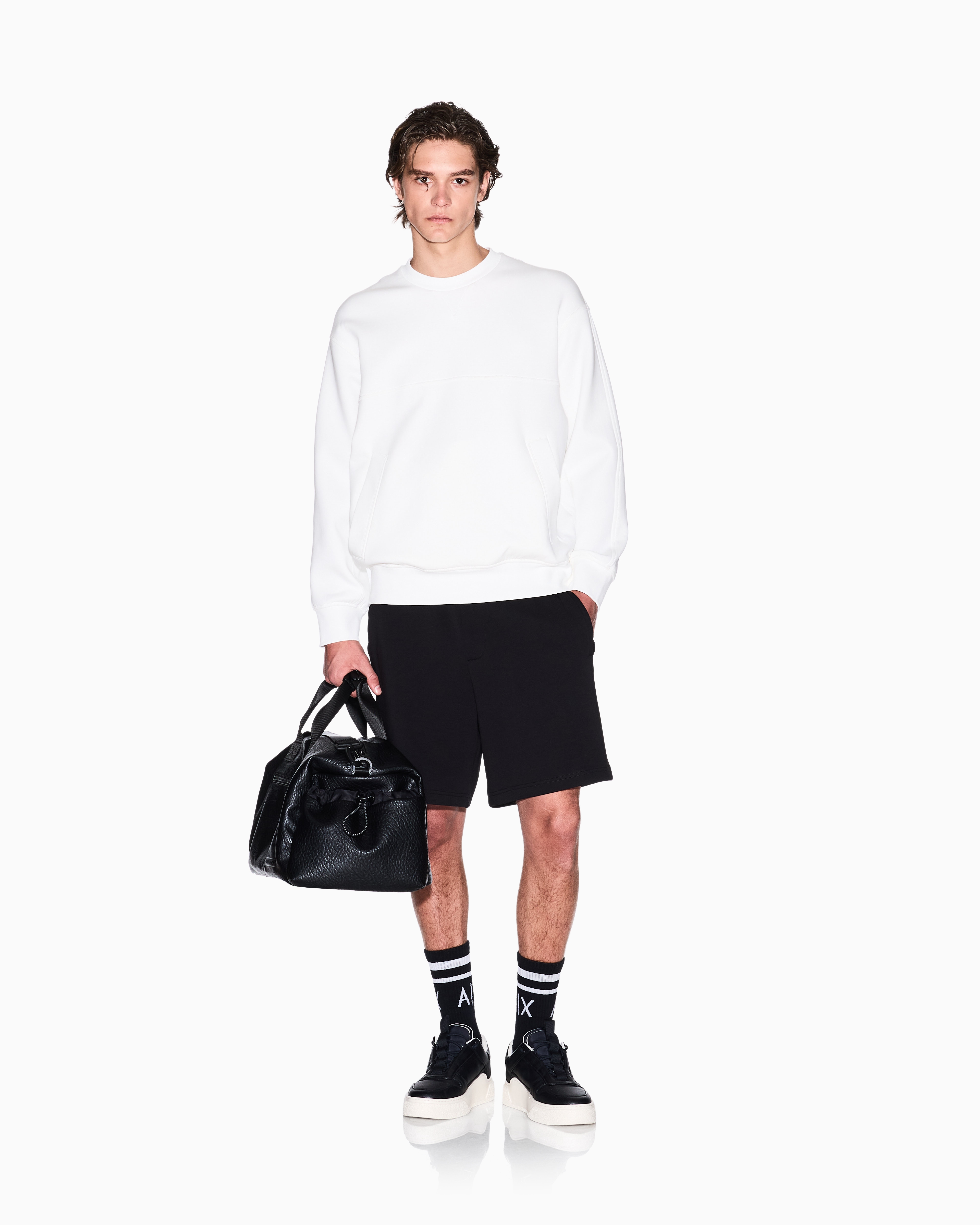 Armani Exchange - Bonded cotton crewneck sweatshirt, Man, White, Size: