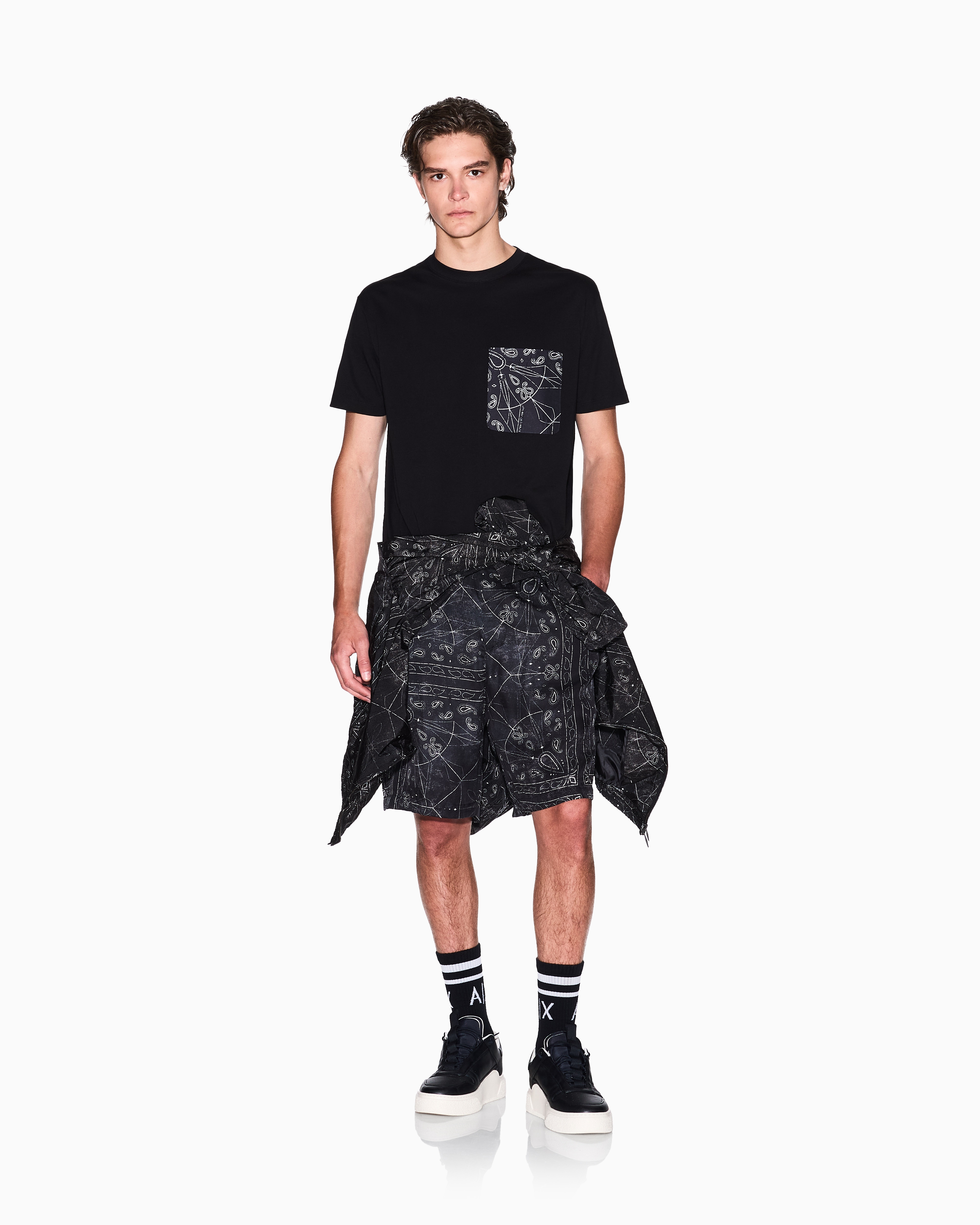 Armani Exchange - Regular fit T-shirt with patterned pocket, Man, Black, Size: