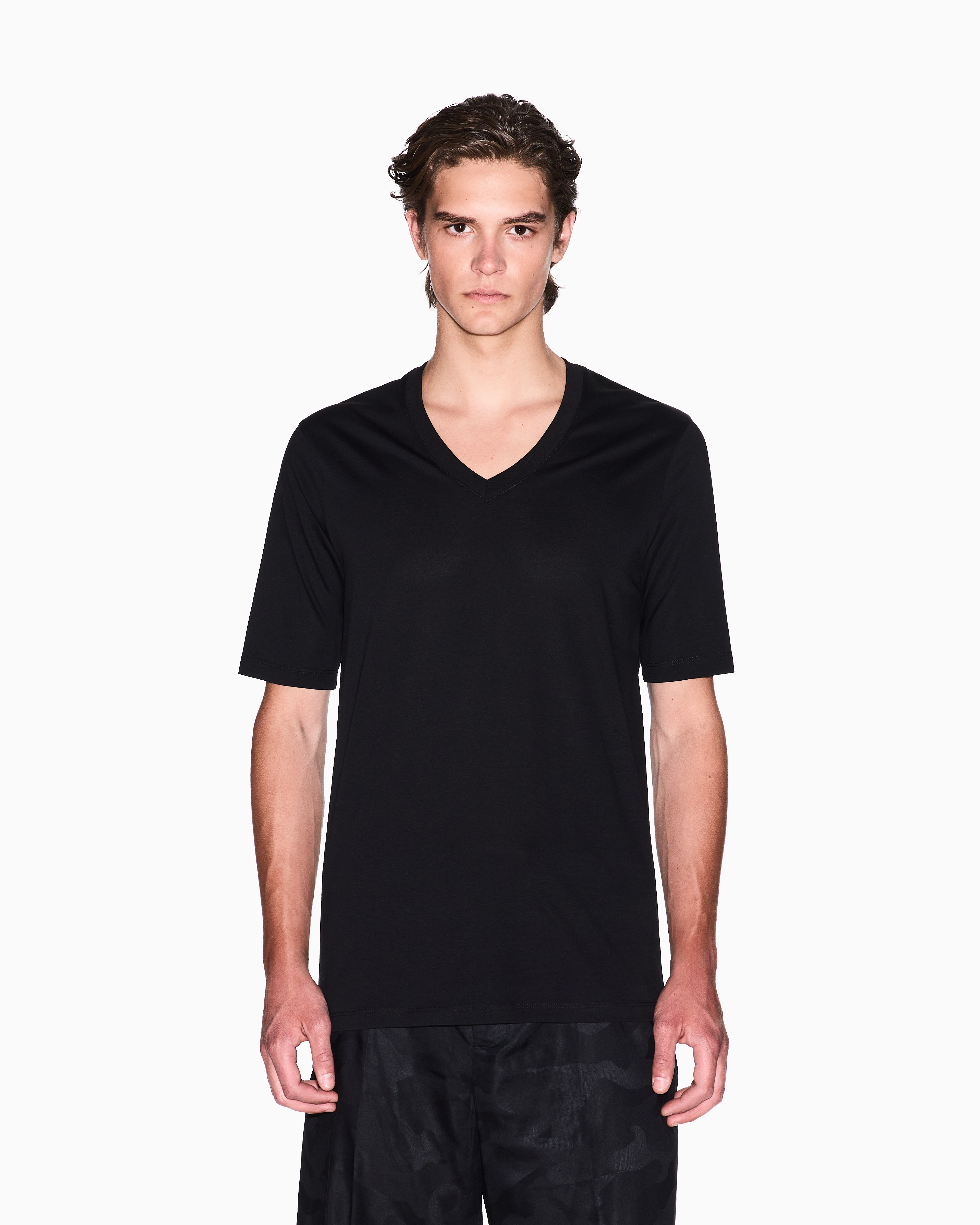 Armani Exchange - Slim fit T-shirt with V-neck, Man, Black, Size: