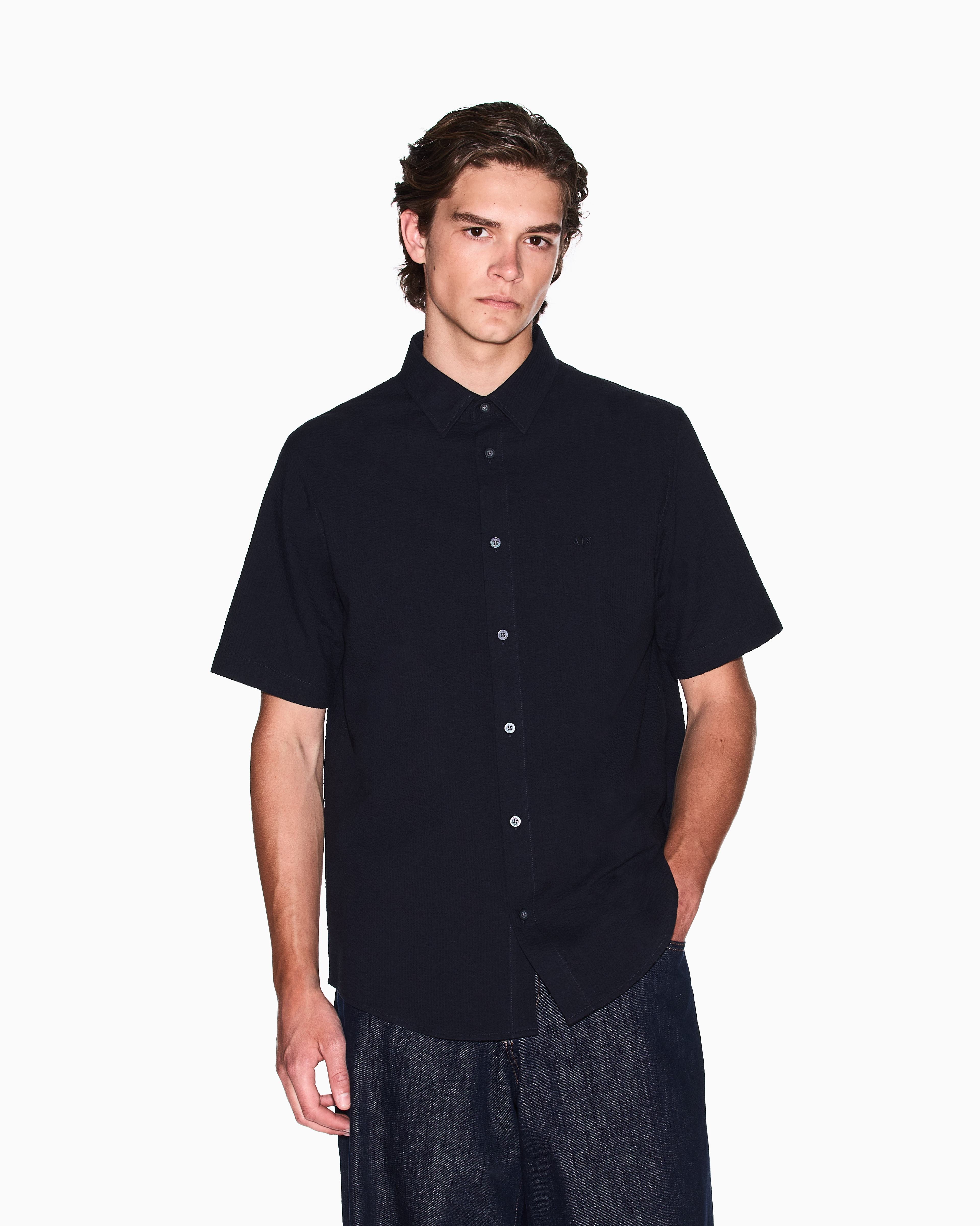 Armani Exchange - Regular fit short sleeve shirt, Man, Navy Blue, Size: