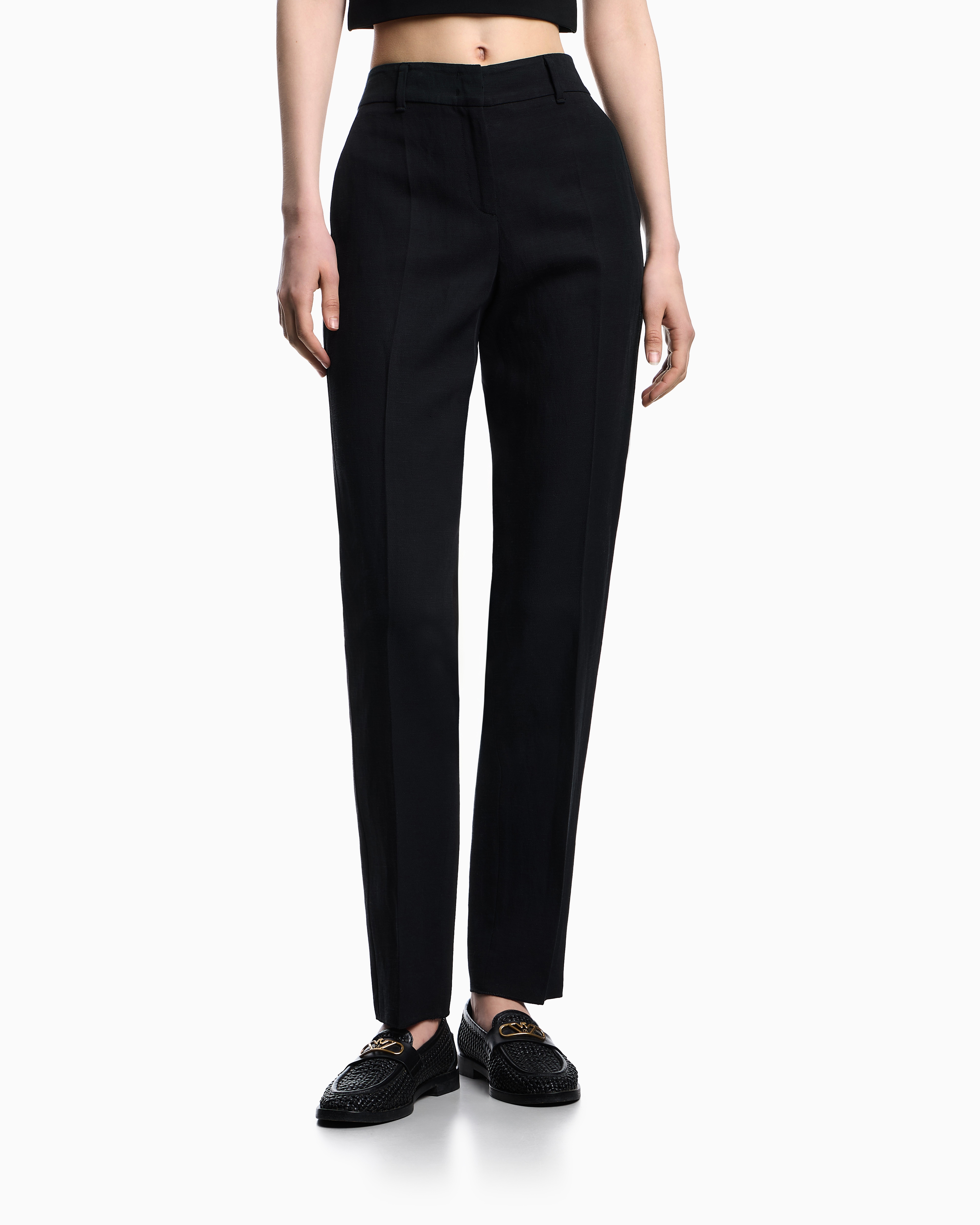 Linen-blend trousers with pleats | Emporio Armani
