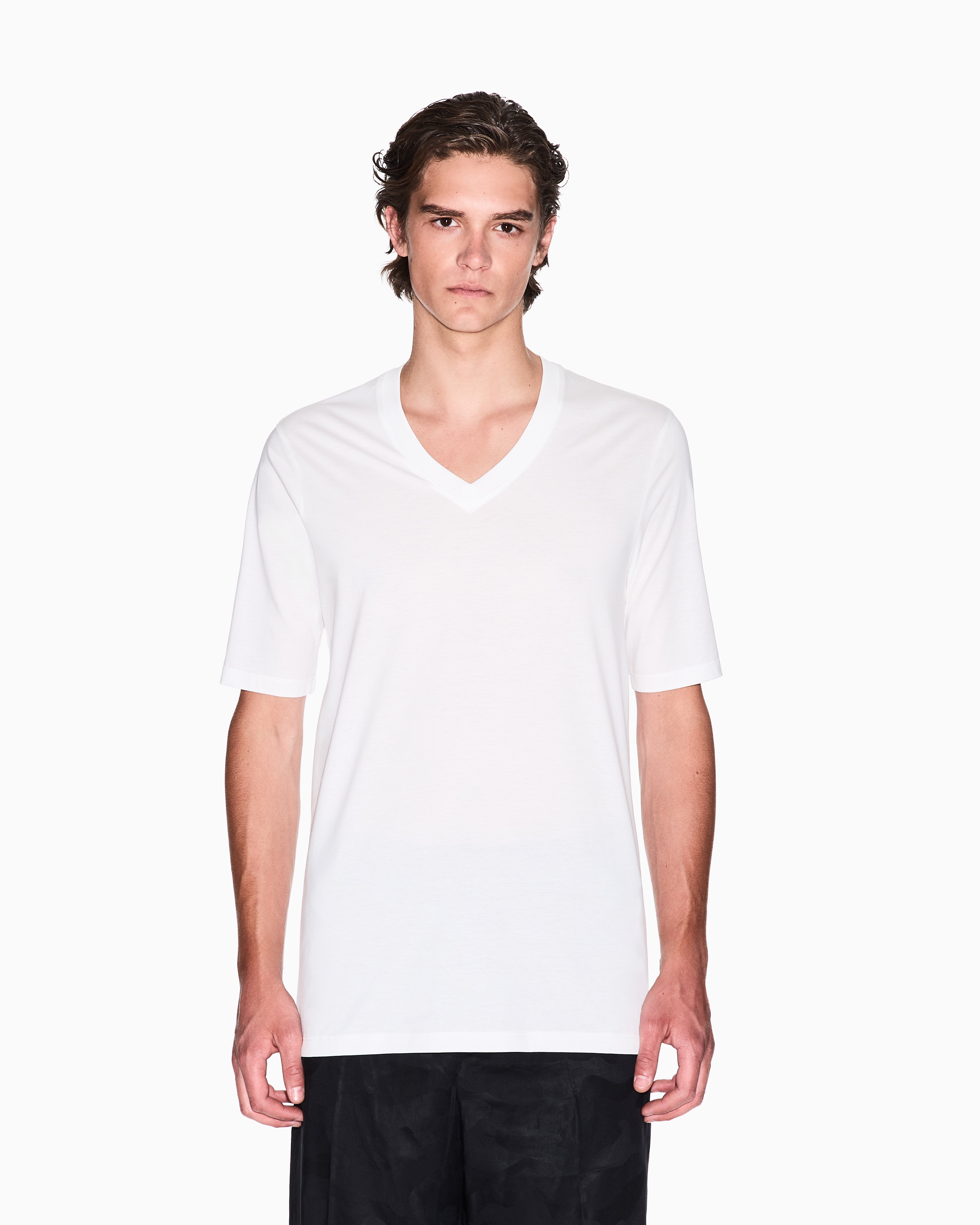 Armani Exchange - Slim fit T-shirt with V-neck, Man, White, Size: