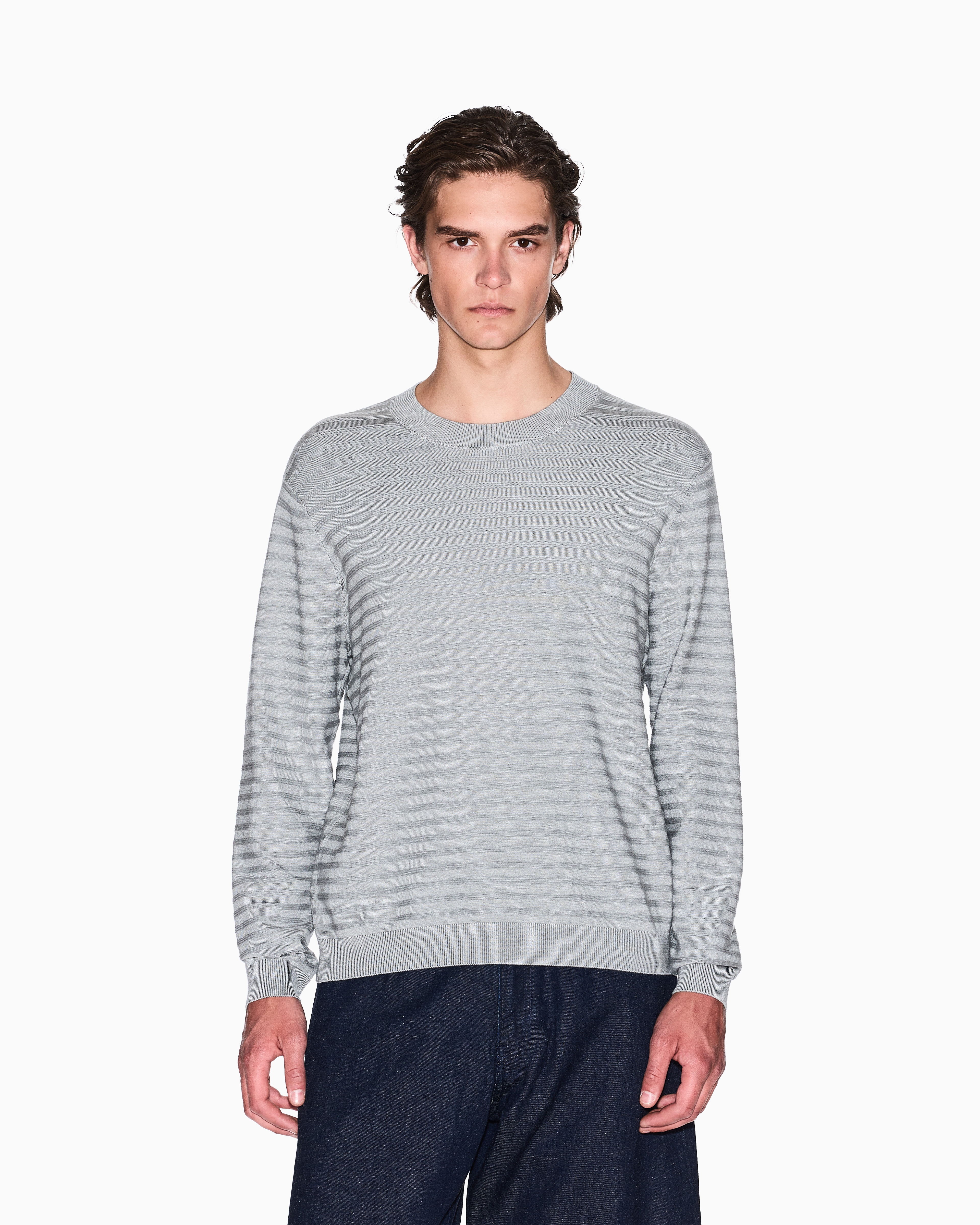 Armani Exchange - Striped viscose blend sweater, Man, Grey, Size: XXL