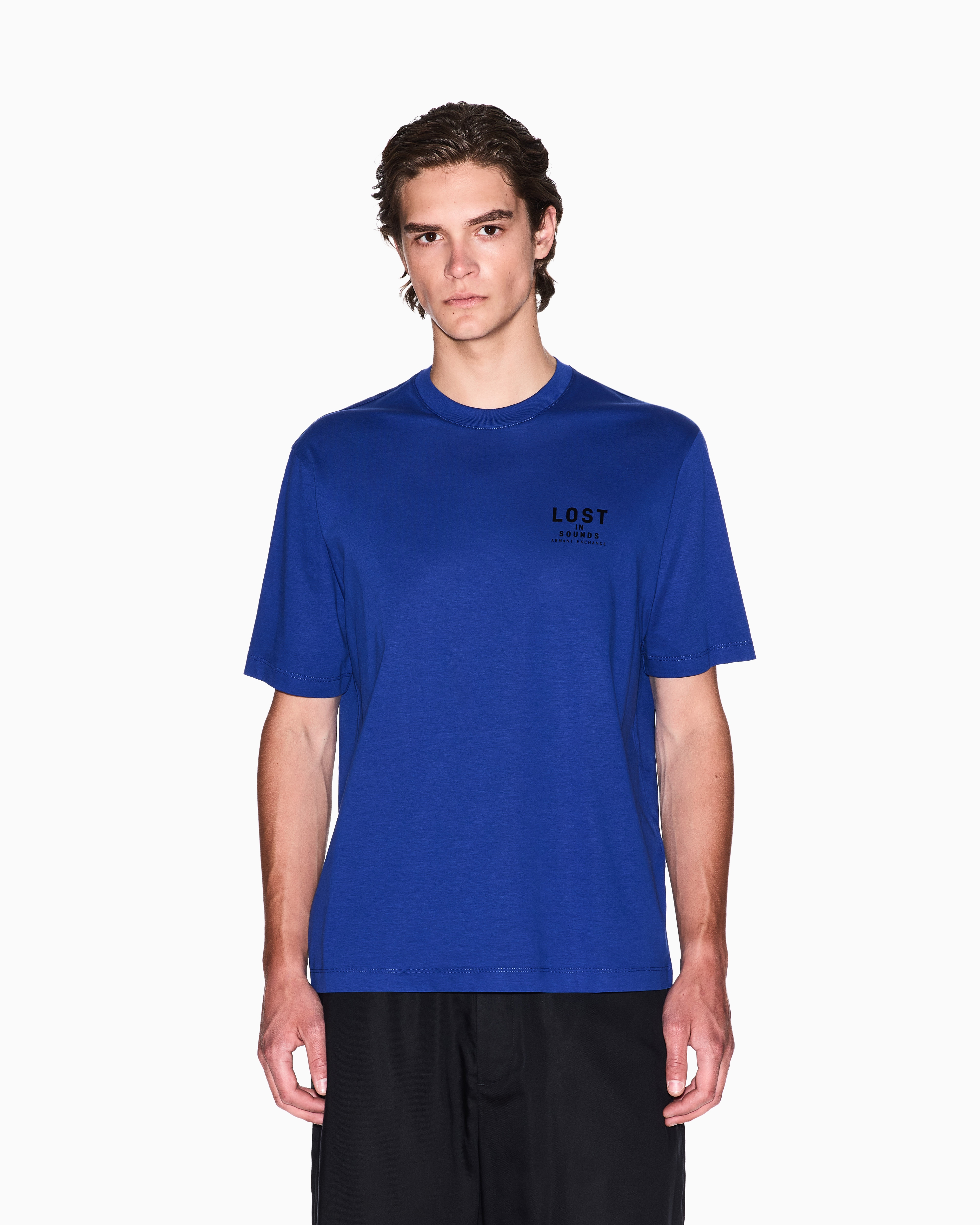 Armani Exchange - Regular fit T-shirt with print on the chest, Man, Blue, Size: