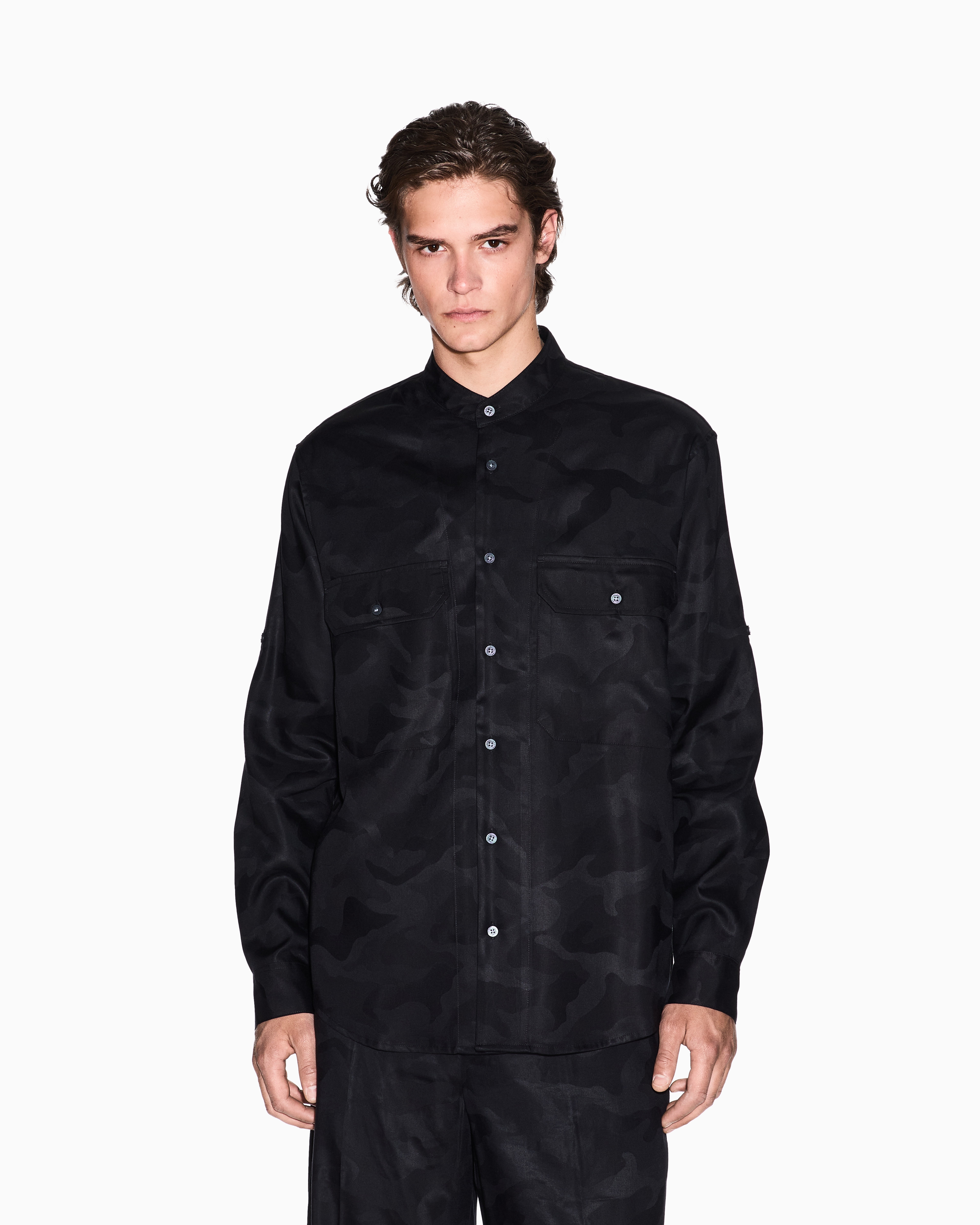 Armani Exchange - Comfort fit shirt lyocell, Man, Black, Size: