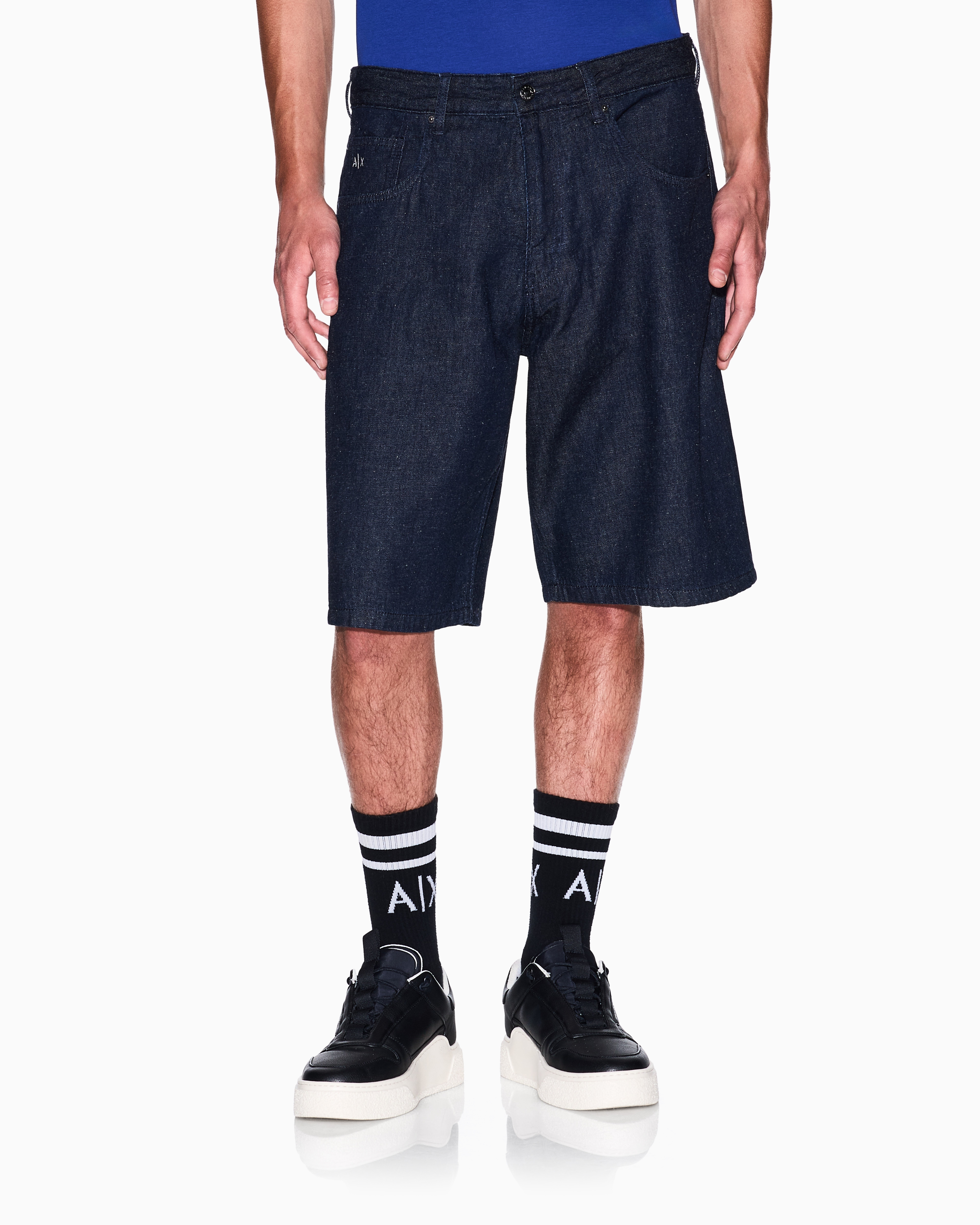 Armani Exchange - Cotton and linen baggy shorts, Man, Blue, Size: