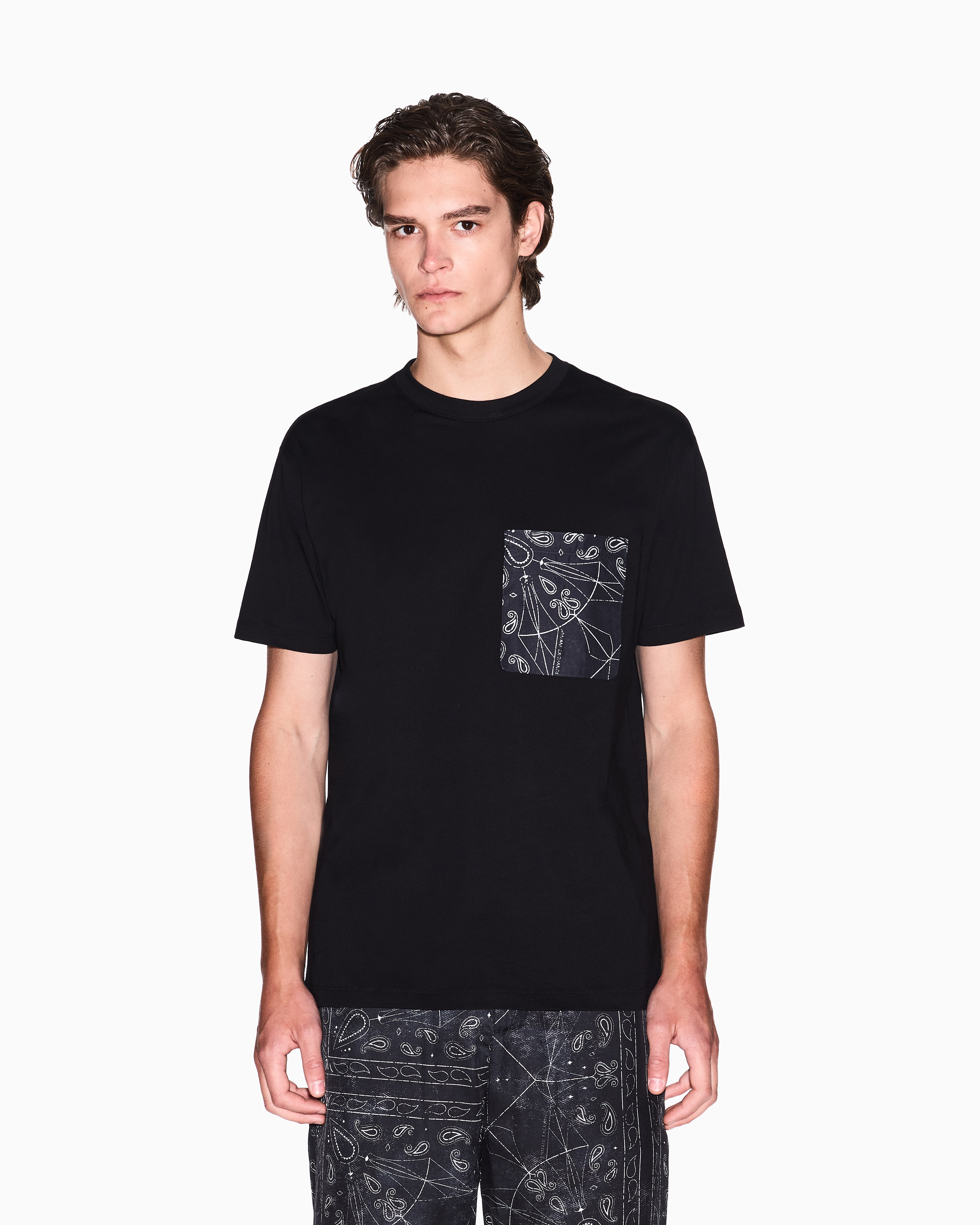 Armani Exchange - Regular fit T-shirt with patterned pocket, Man, Black, Size: