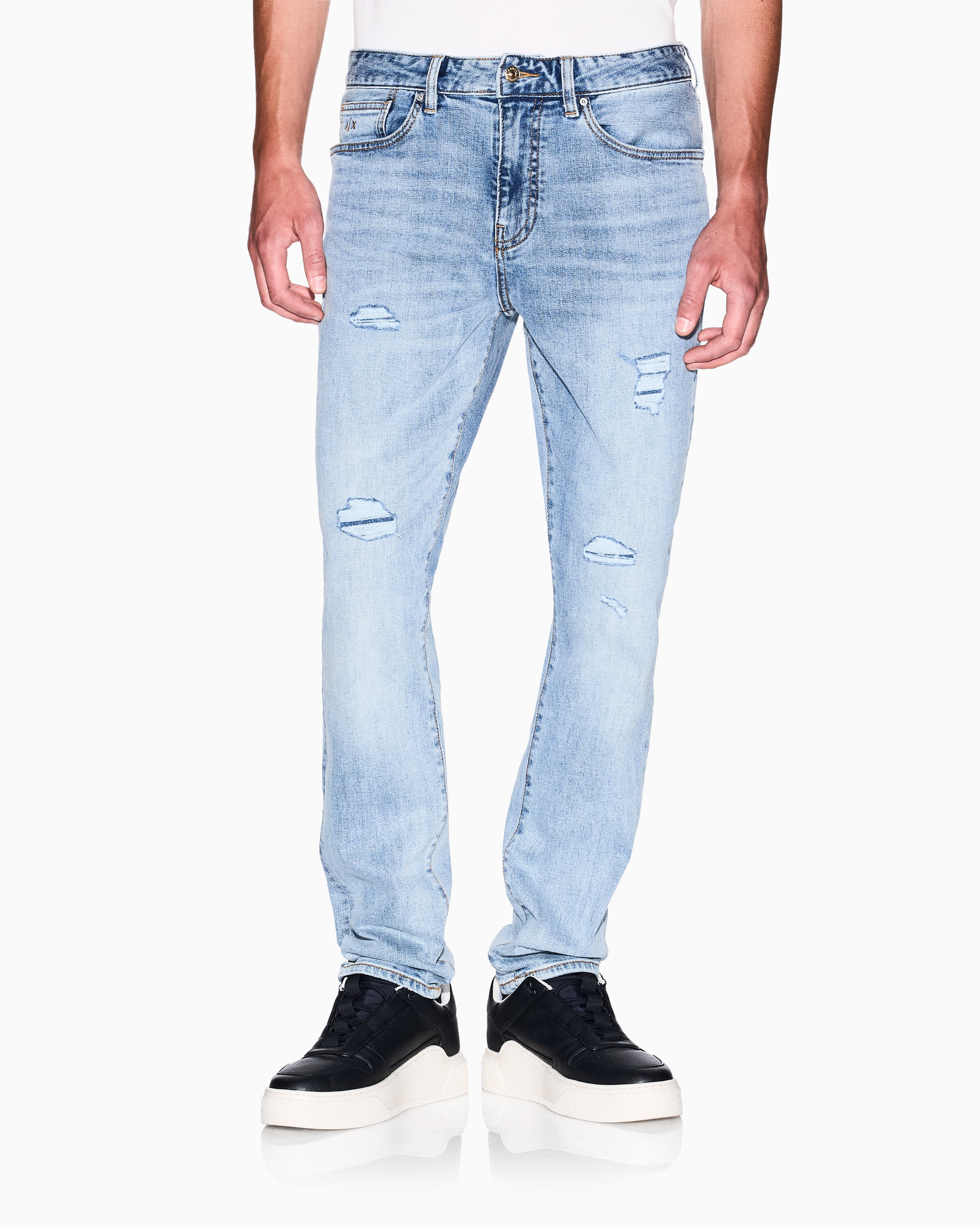 Armani Exchange - J14 skinny fit jeans stone washed cotton denim, Man, Blue, Size: