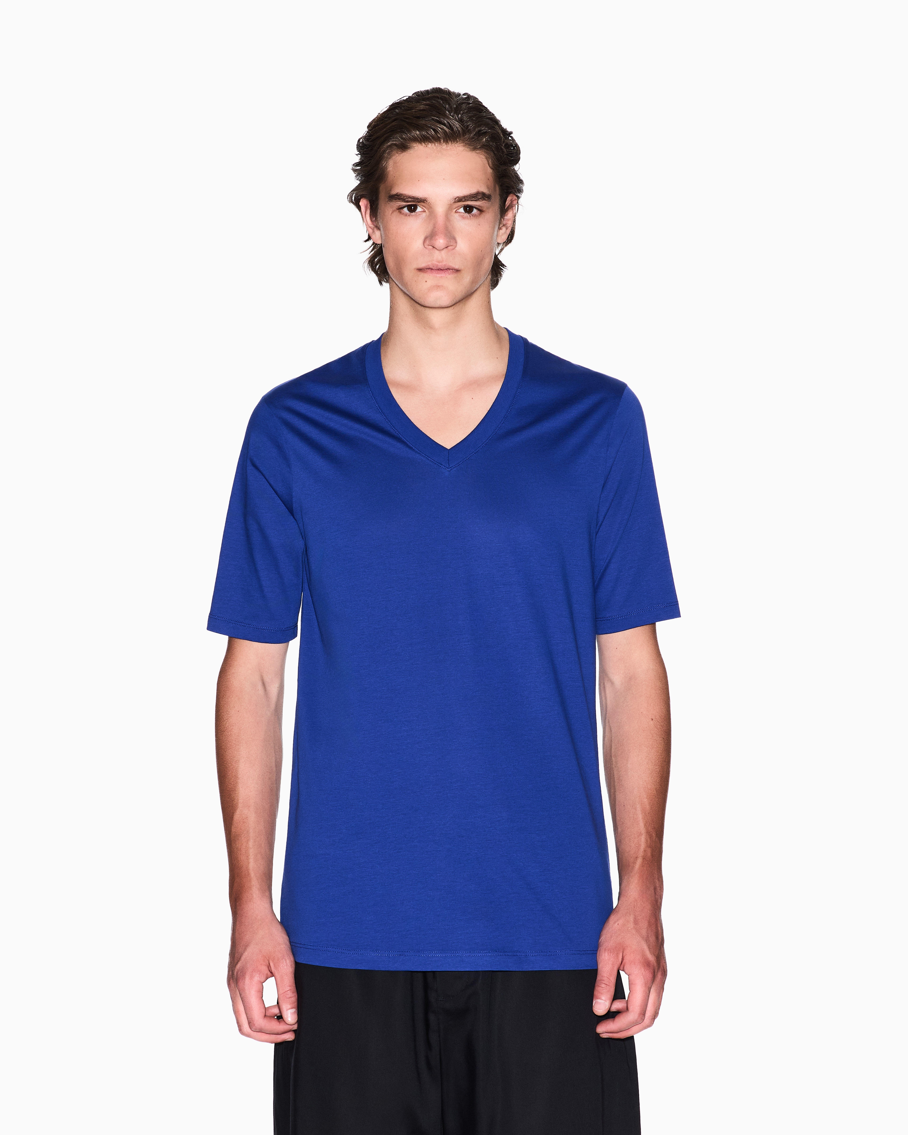 Armani Exchange - Slim fit T-shirt with V-neck, Man, Blue, Size:
