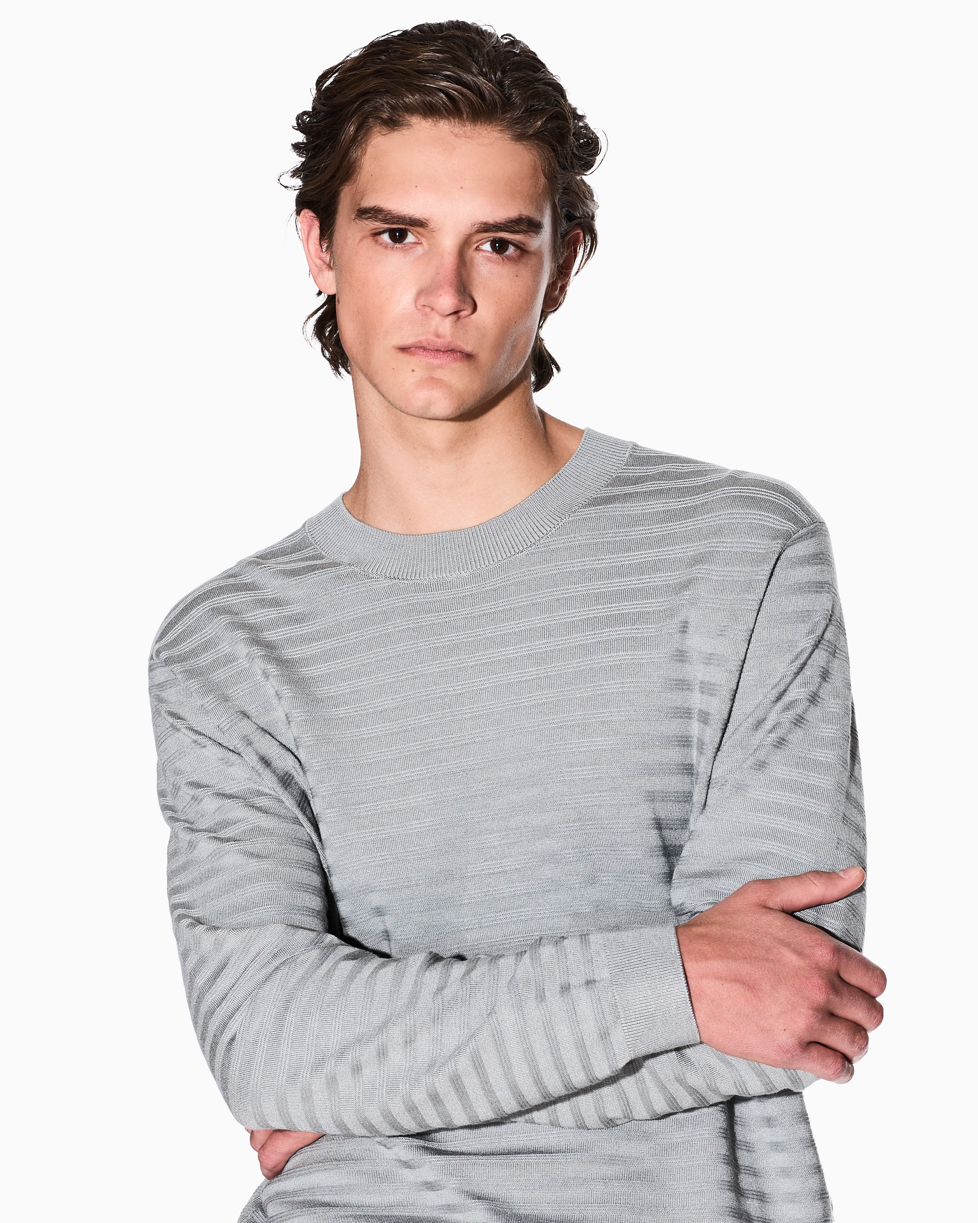 Armani Exchange - Striped viscose blend sweater, Man, Grey, Size: XXL