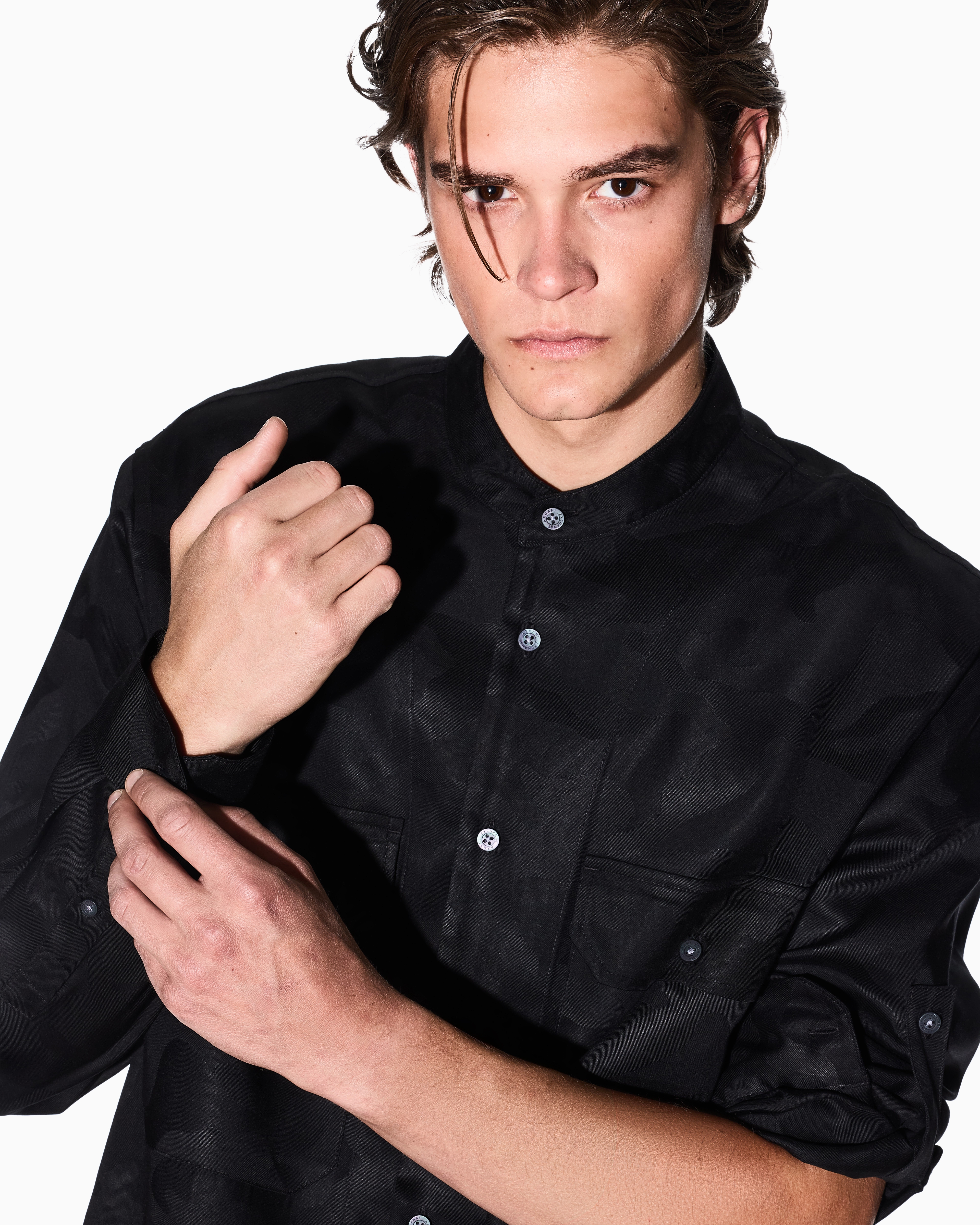 Armani Exchange - Comfort fit shirt lyocell, Man, Black, Size:
