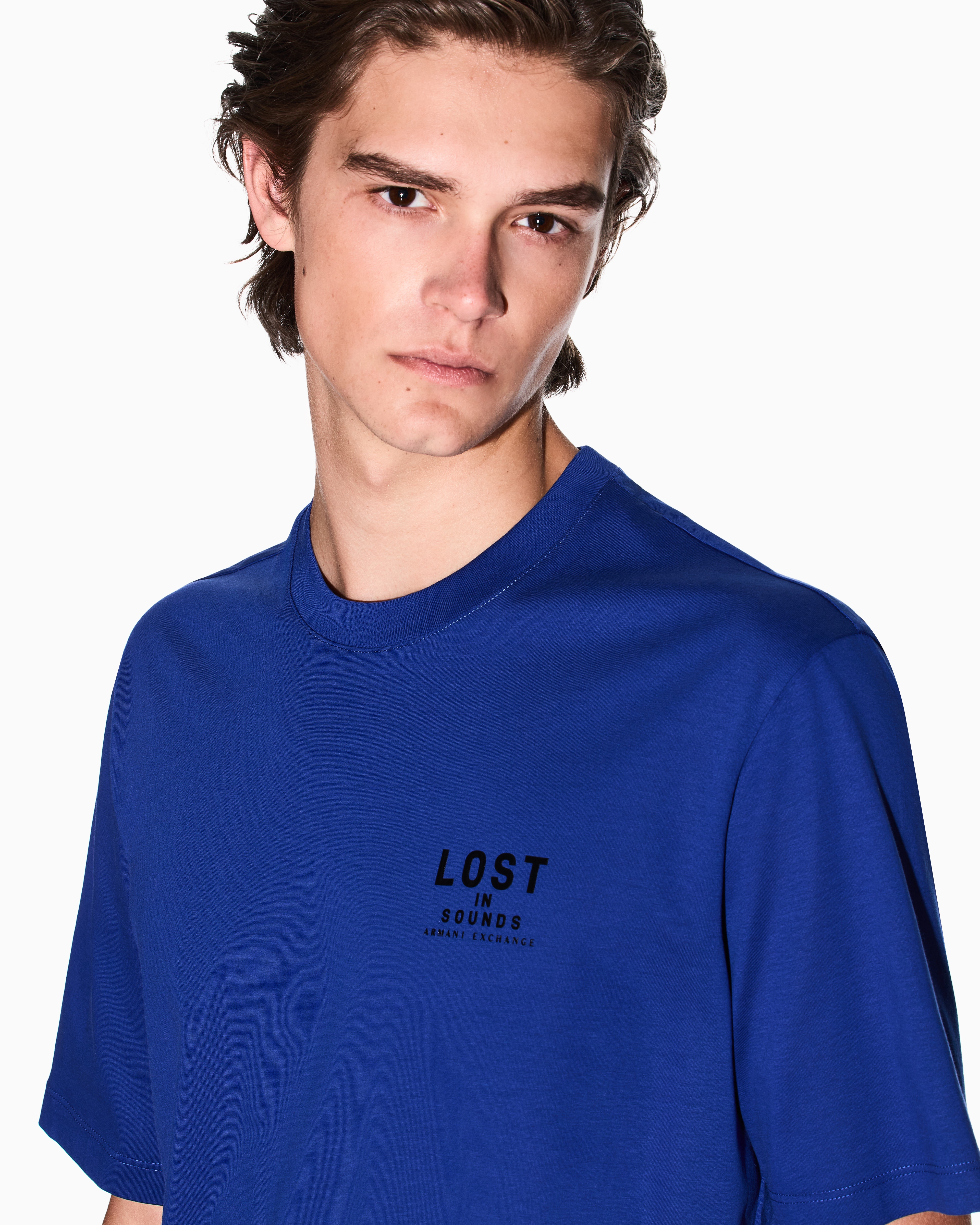 Armani Exchange - Regular fit T-shirt with print on the chest, Man, Blue, Size:
