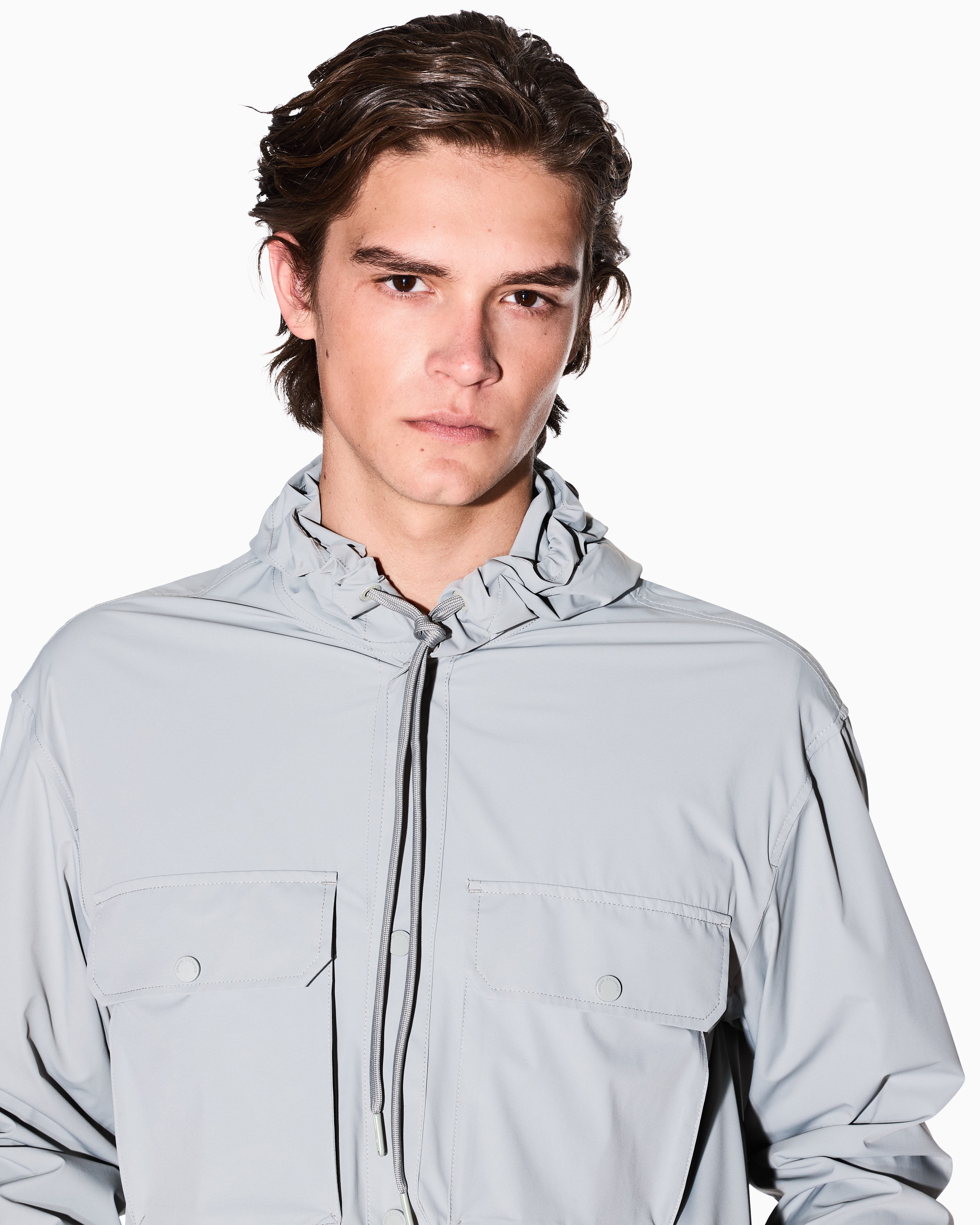 Armani Exchange - Long stretch nylon caban, Man, Grey, Size: