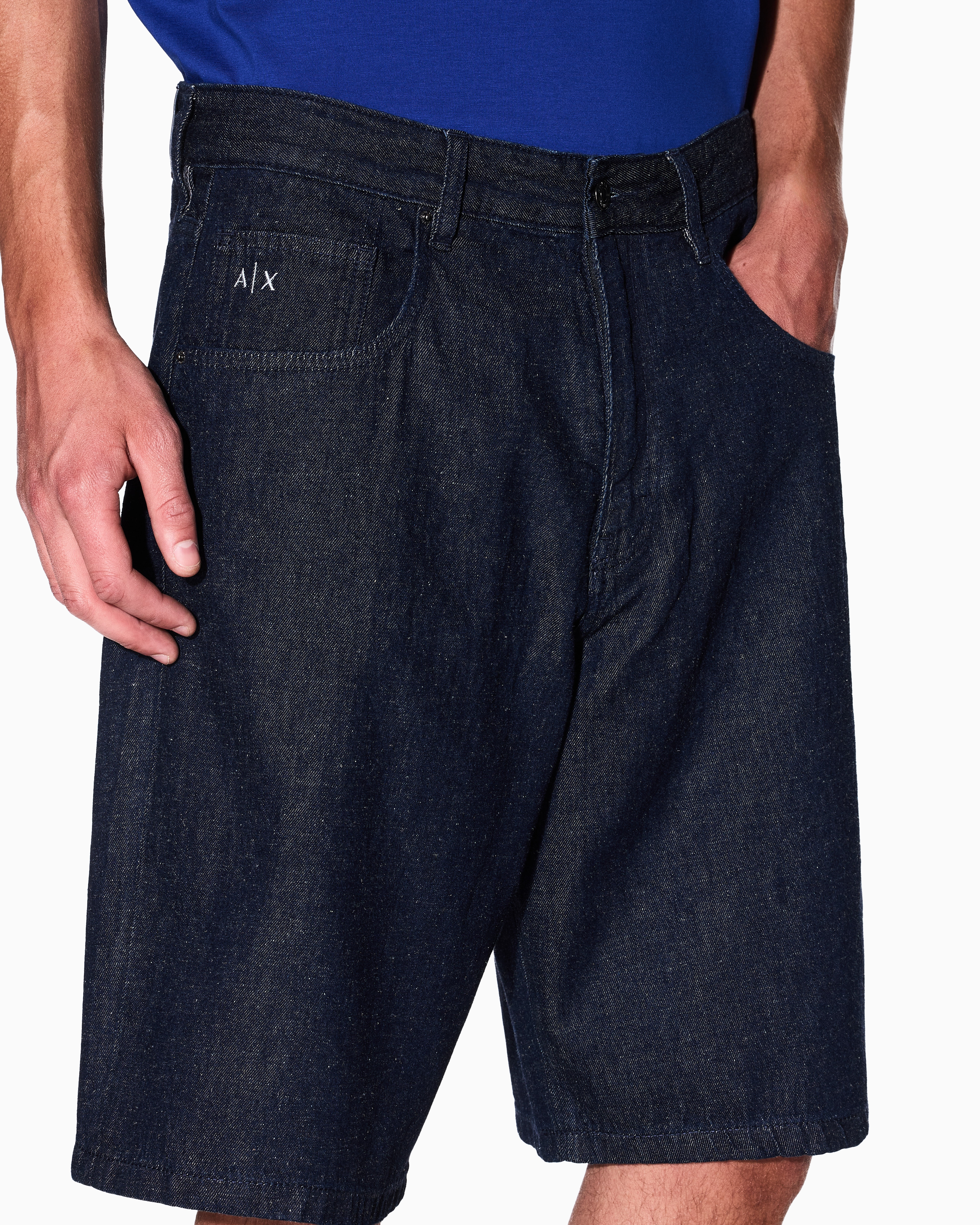 Armani Exchange - Cotton and linen baggy shorts, Man, Blue, Size: