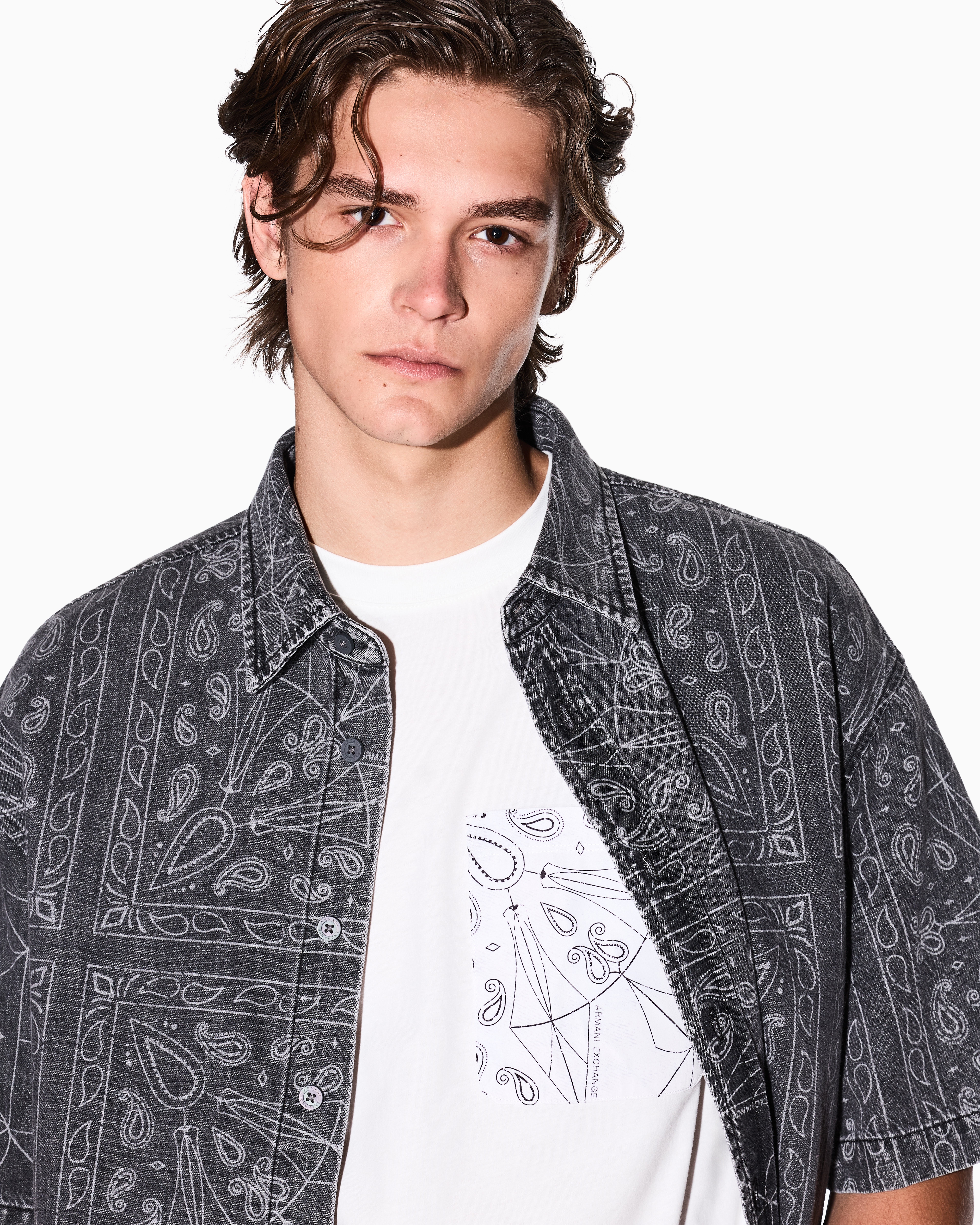 Armani Exchange - Regular fit shirt with kaleidoscope print, Man, Black, Size: