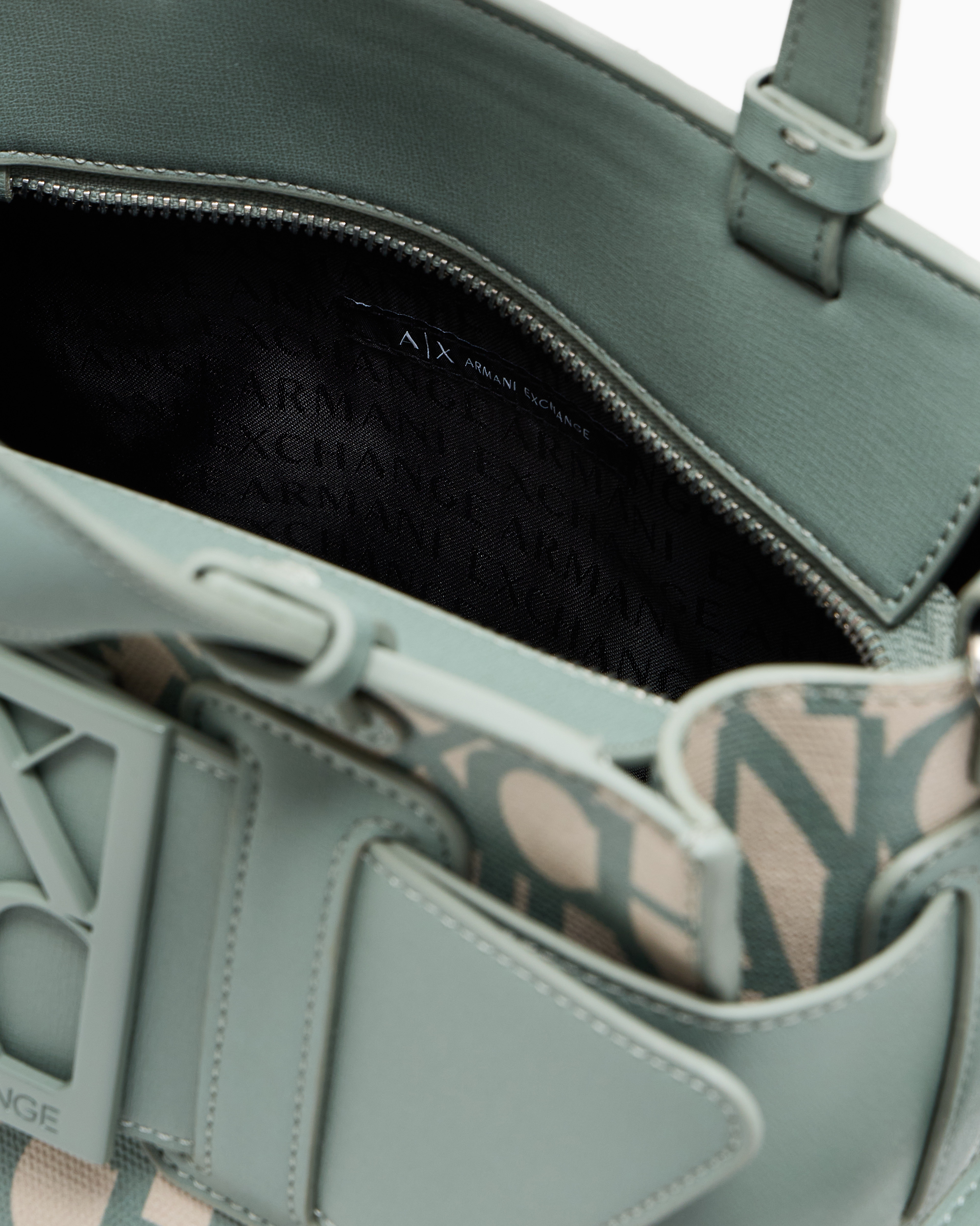 Armani Exchange Medium Tote Bag With Contrasting Detail In Green